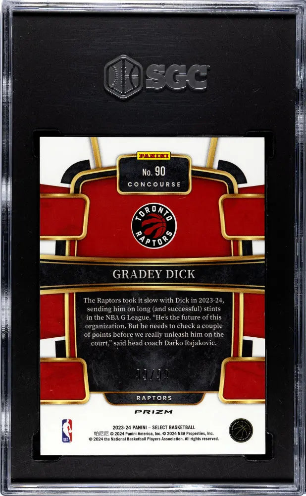 2023 Panini Select Gradey Dick RC Rookie Light Blue Disco Prizm Basketball Card SGC 9.5 Gem Mint 99/99 - Perfect for Collectors & Sports Memorabilia Enthusiasts