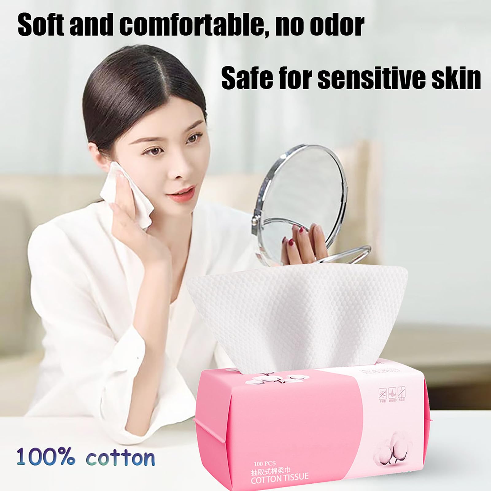 Soft Cotton Disposable Face Towels 100 Count - Gentle Dry Wipes & Facial Cloths for Cleansing, Skincare & Makeup Removal | Hypoallergenic & Eco-Friendly | Perfect for Travel, Gym & Daily Facial Care (4 Pack)
