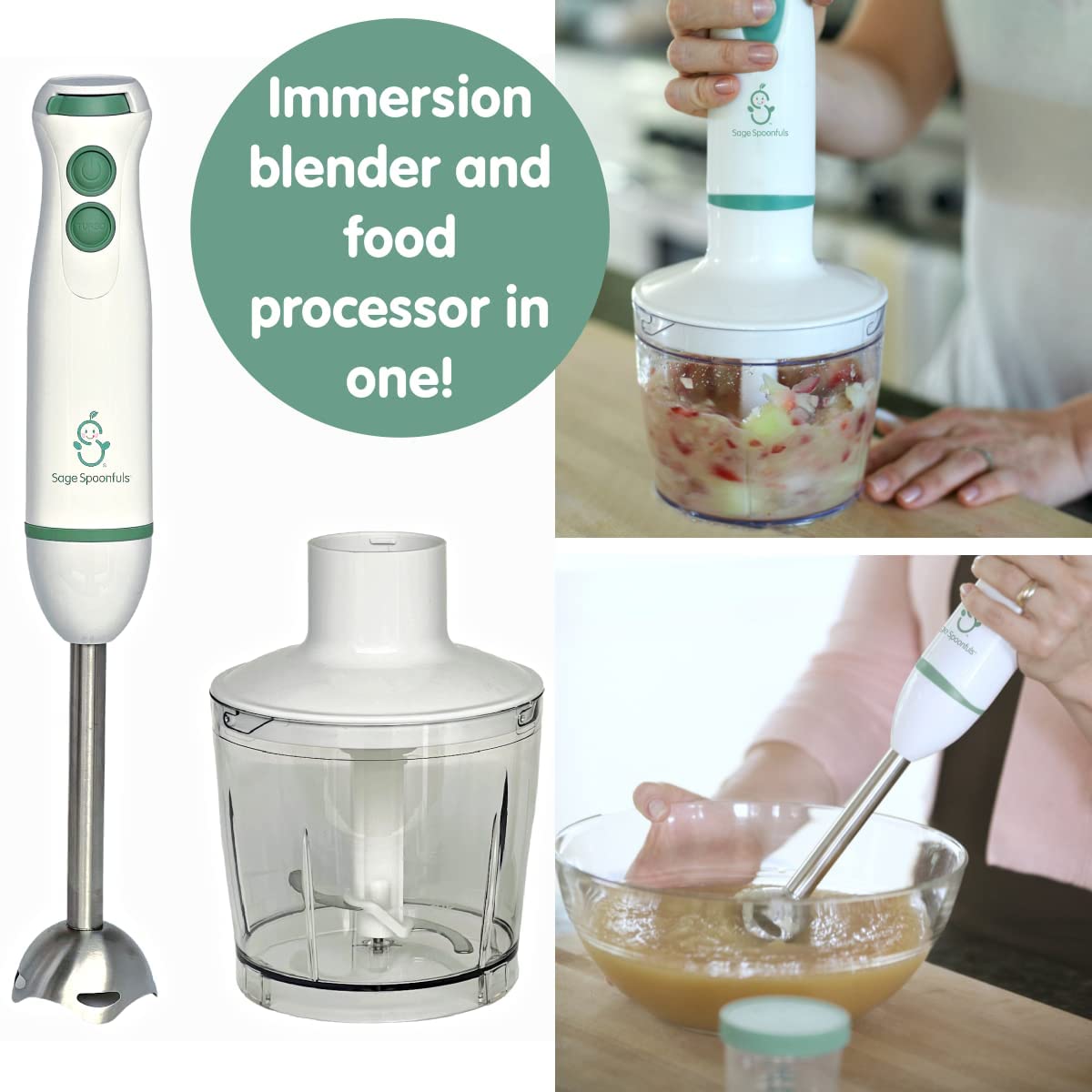 SAGE SPOONFULS 10-Piece Baby Food Maker Set - Electric Baby Food Processor & Blender for Fruits, Vegetables & Meat with Leakproof Glass Containers & Steamer Basket - Perfect for Homemade Baby Purees & Toddler Meals