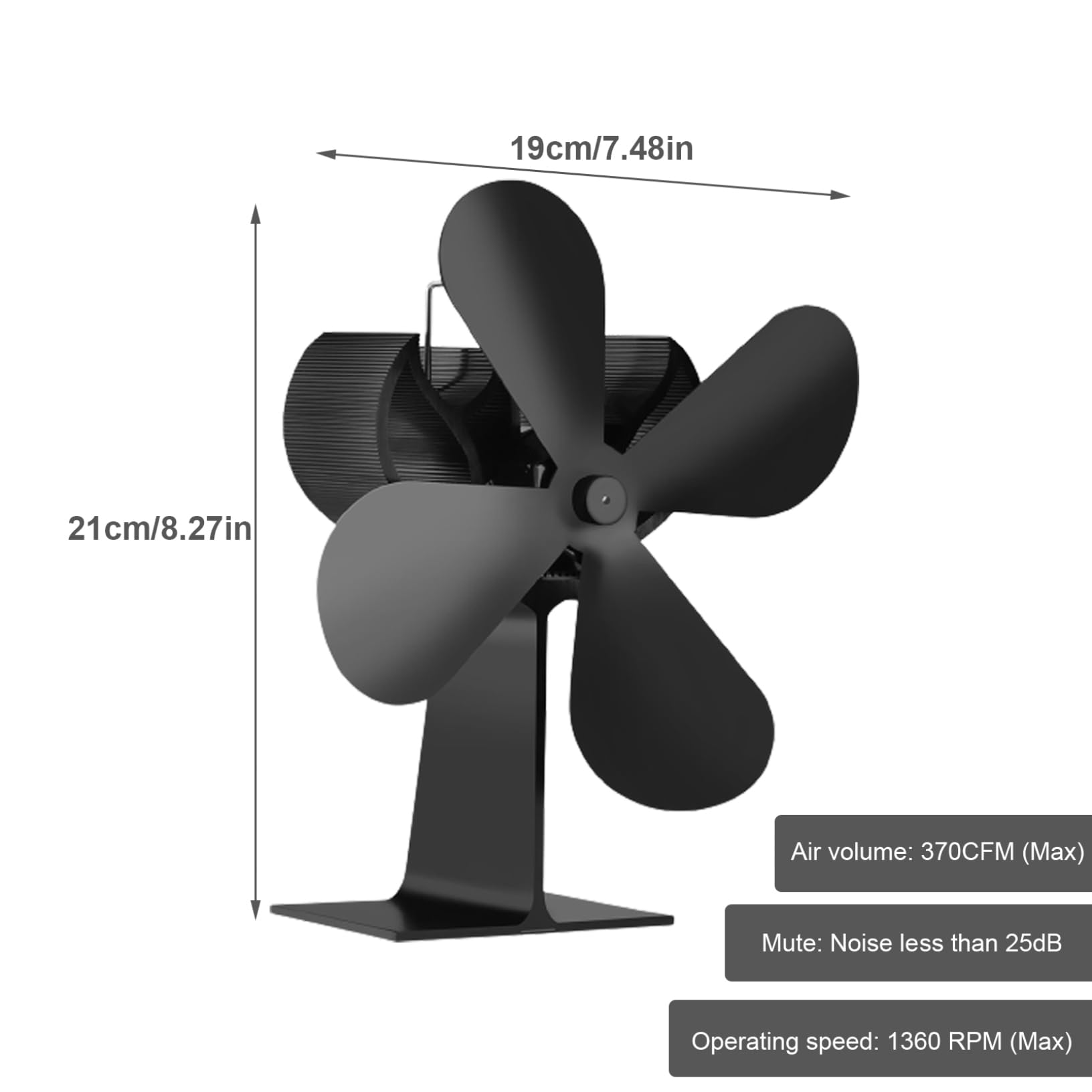 **4-Leaf Heat Powered Wood Stove Fan - 370CFM 1360RPM Silent Energy-Saving Fireplace Blower for Log Burners & Stoves - Perfect for Home Heating & Eco-Friendly Fireplace Circulation**