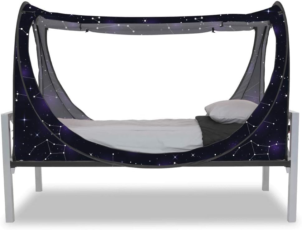 Privacy Pop-Up Eclipse Bed Tent & Bed Drapes - Starry Constellation Design for Full Size Beds | Perfect for Camping, Kids Rooms & Light Blocking