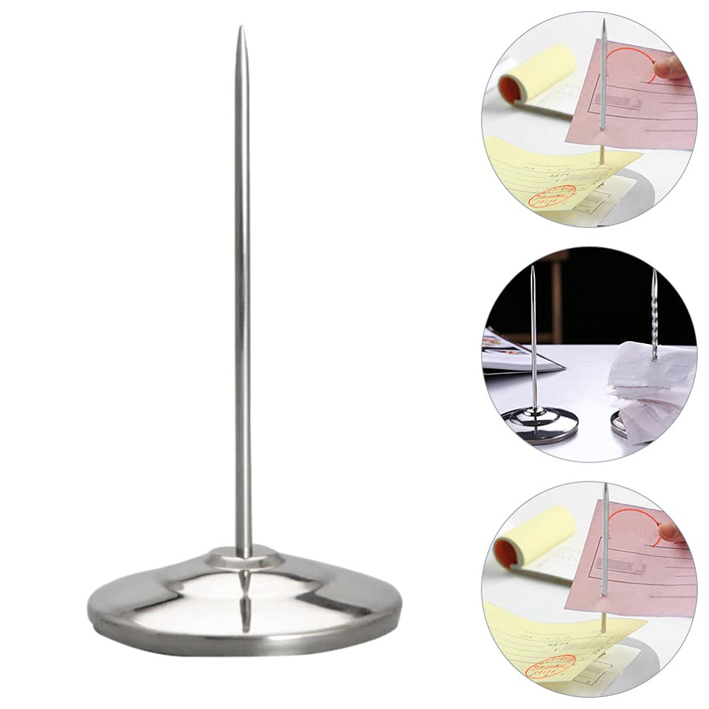 Hemoton Stainless Steel Menu & Receipt Holder - 1PC Single Nail Spike for Notes, Memos, Invoices - Office Desk Organizer for Restaurants, Retail Stores & Home Use