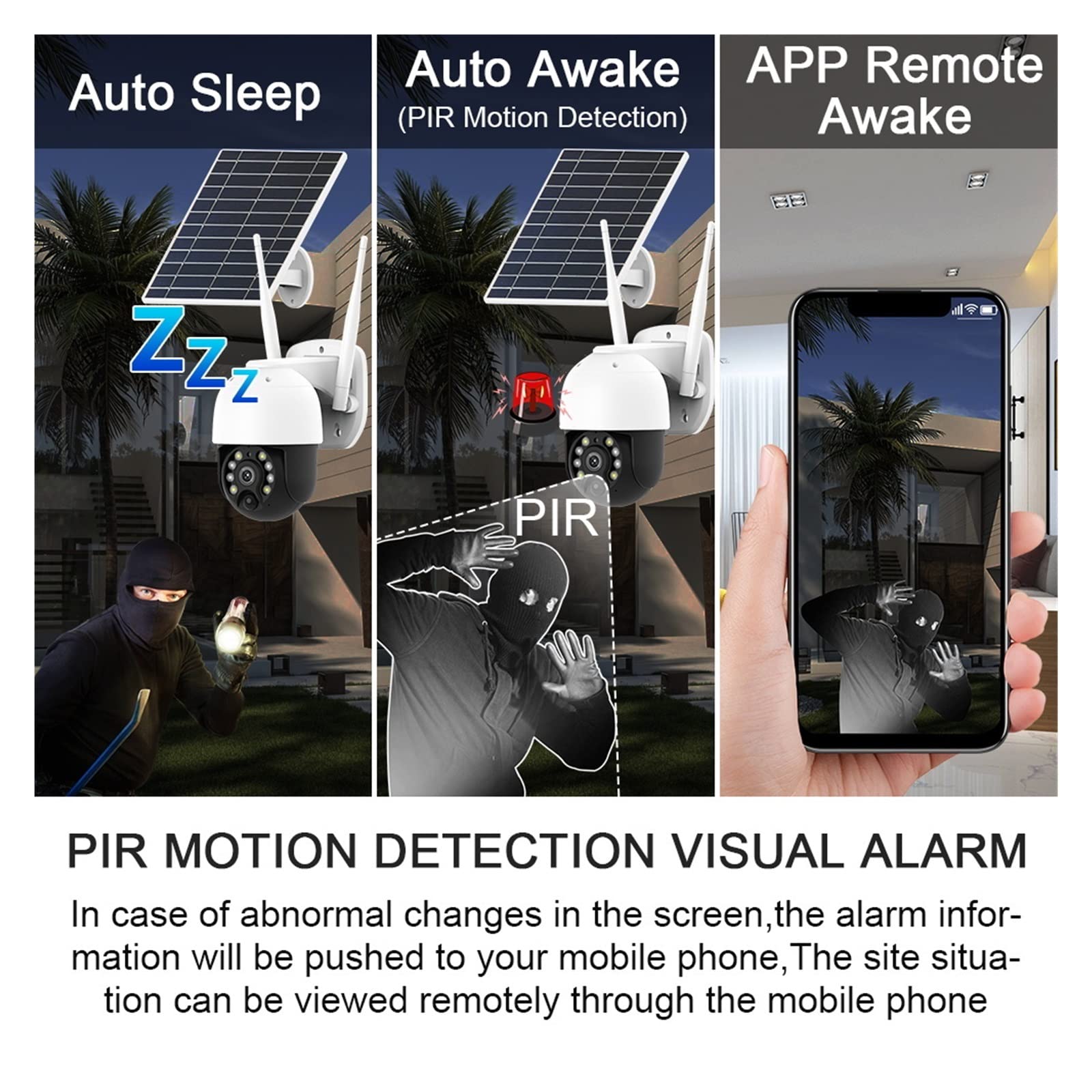 5MP 4G Solar Security Camera Outdoor with SIM Card - PIR Motion Detection, PTZ, 50M Night Vision & WiFi (Includes 128GB Card) - Ideal for Home Security, Yard Monitoring & Business Surveillance