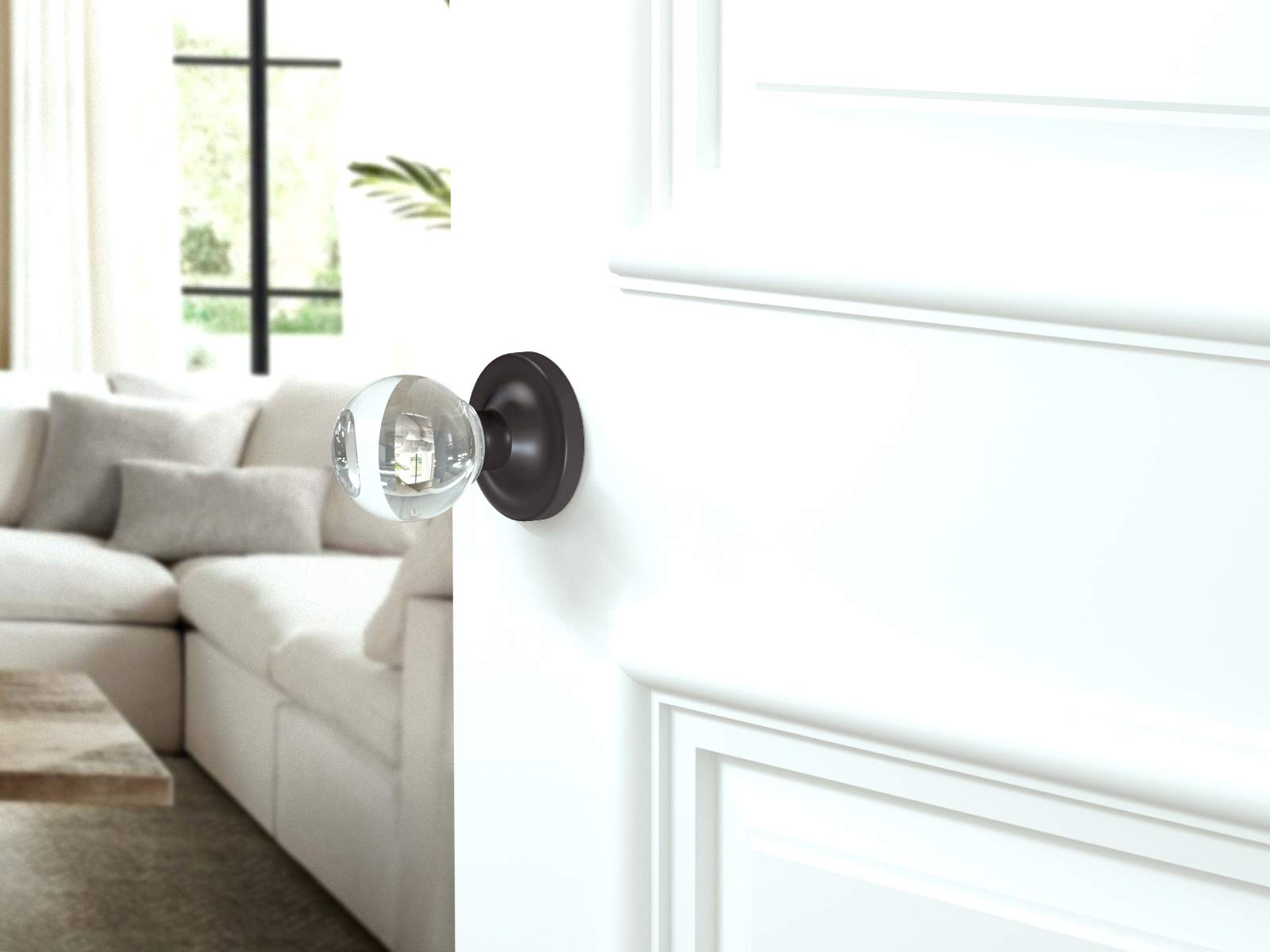 (7 Pack) Dark Grey Crystal Privacy Door Knobs with Round Rosette - Perfect for Bedrooms, Bathrooms & Interior Doors