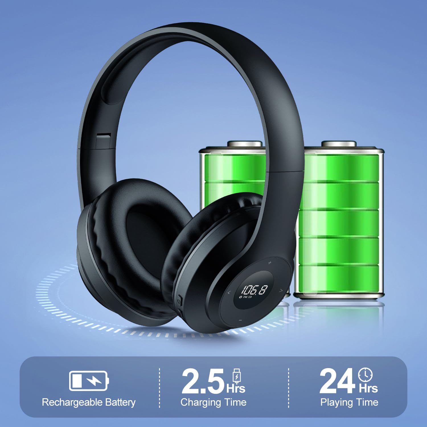Wireless FM Radio Headphones with Bluetooth 5.0, Built-in Mic & 20H Playtime - Over-Ear Stereo Headset with Soft Ear Cushions for Running, Cycling, Gardening, Workout & Outdoor Activities