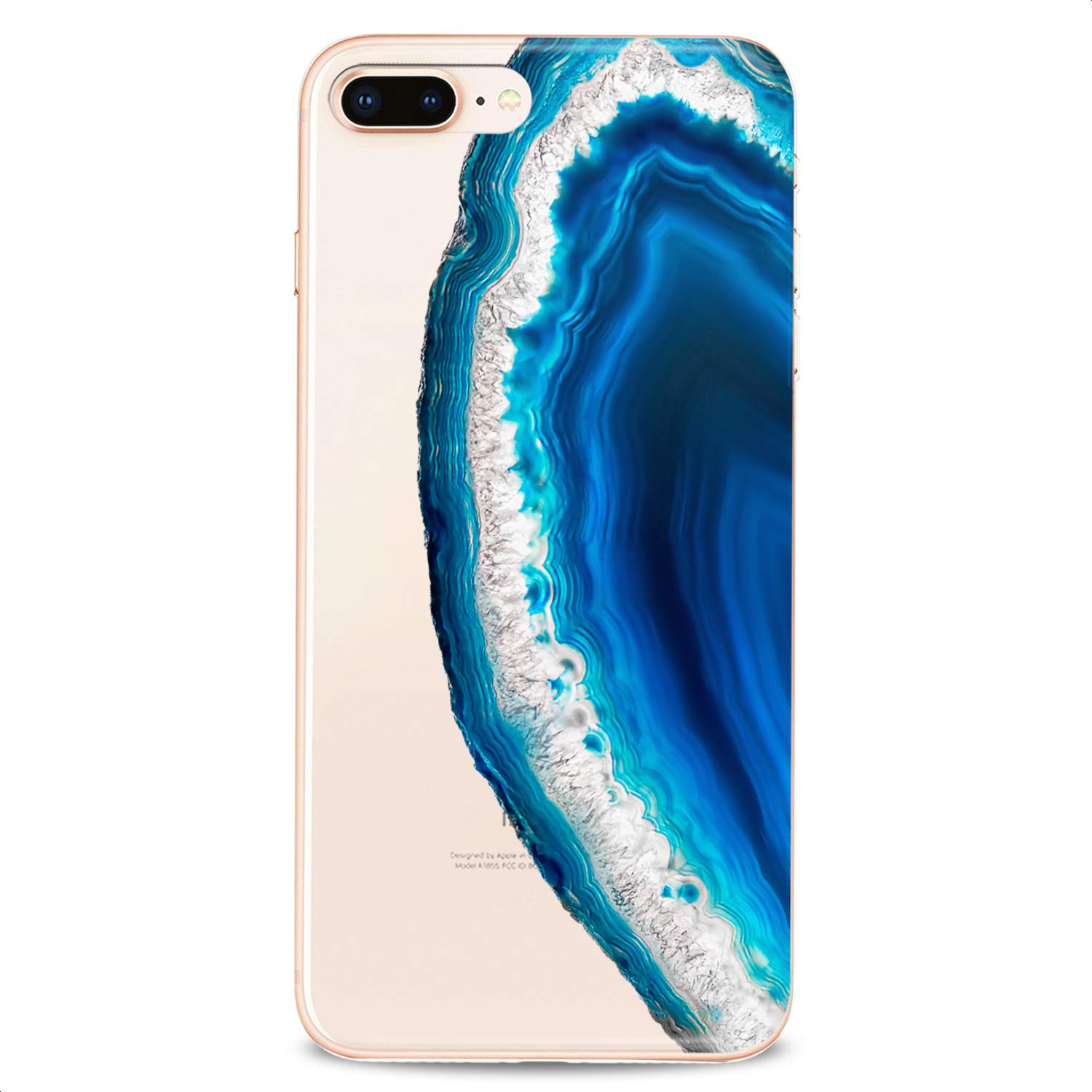 **Durable TPU Phone Case for iPhone 16/15/14/13/12/11 Pro Max/Plus/Mini/XS/XR/X/8+/7/6/5/SE - Slim Clear Flexible Silicone Cover with Agate Geode Blue Mineral Art Print - Elegant Design for Women & Girls | Perfect for Daily Use, Travel & Gift Giving**