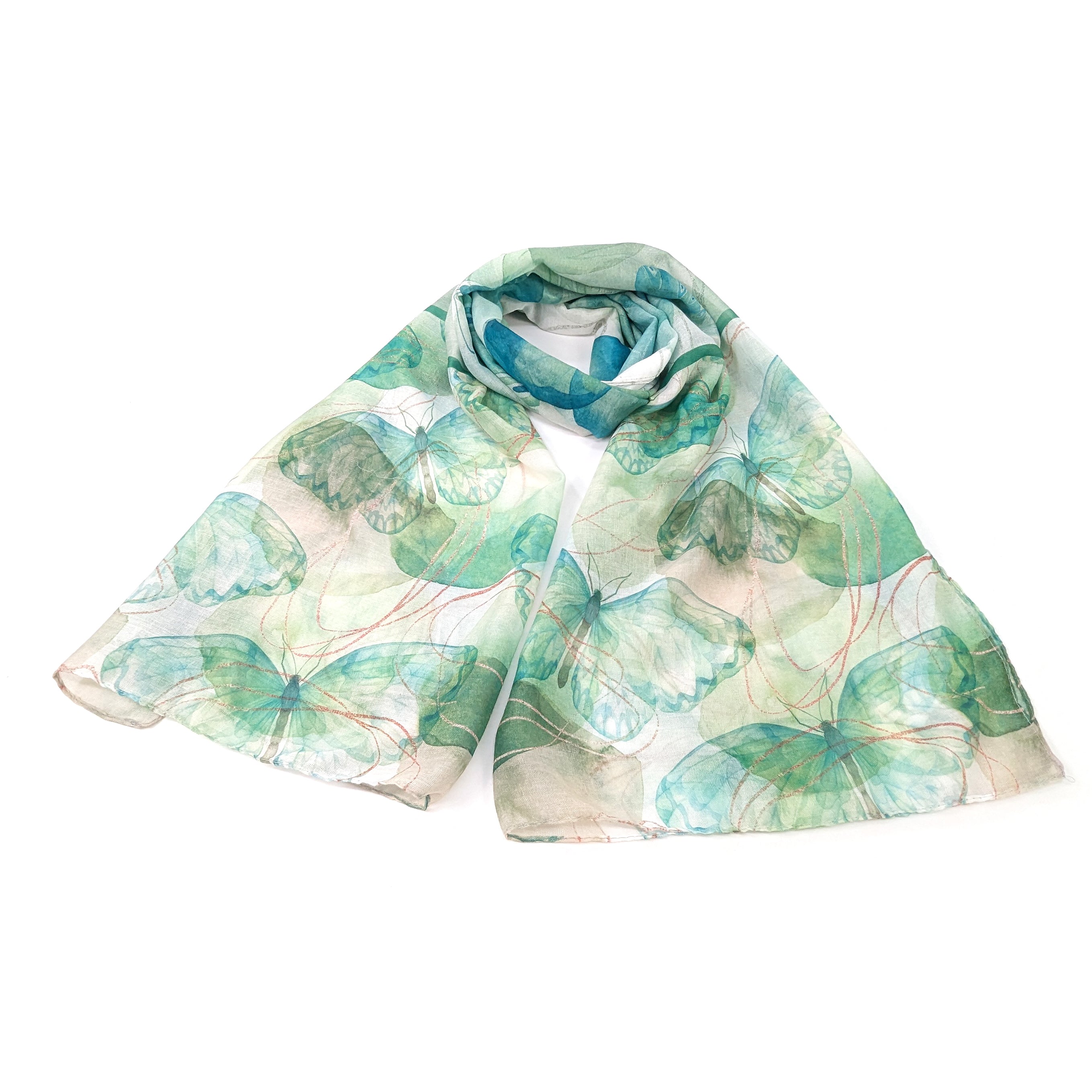 Elegant Watercolor Butterfly Scarf - Pistachio Green (50x180cm) | Lightweight Fashion Accessory for Women, Perfect for Spring Outfits & Special Occasions