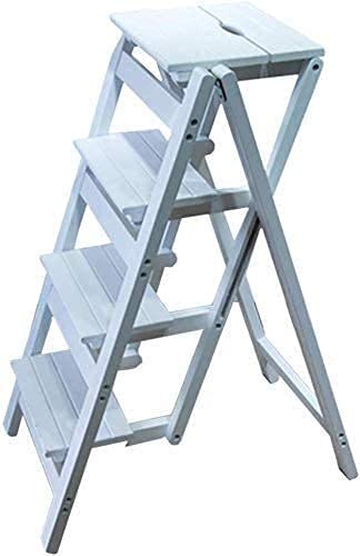 LEOSXA Solid Wood Step Stool for Adults - 4-Step Foldable Safety Ladder Stool with Wide Platform, Portable Shelf Step Stool for Kitchen, Bathroom, Gardening & Home Decor
