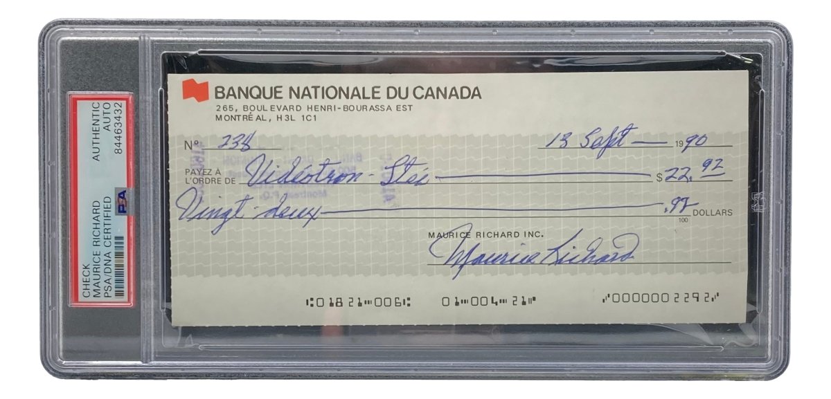 Authentic Maurice Richard Signed Montreal Canadiens Bank Check #238 PSA/DNA Certified - Rare Hockey Memorabilia for Collectors & Sports Fans