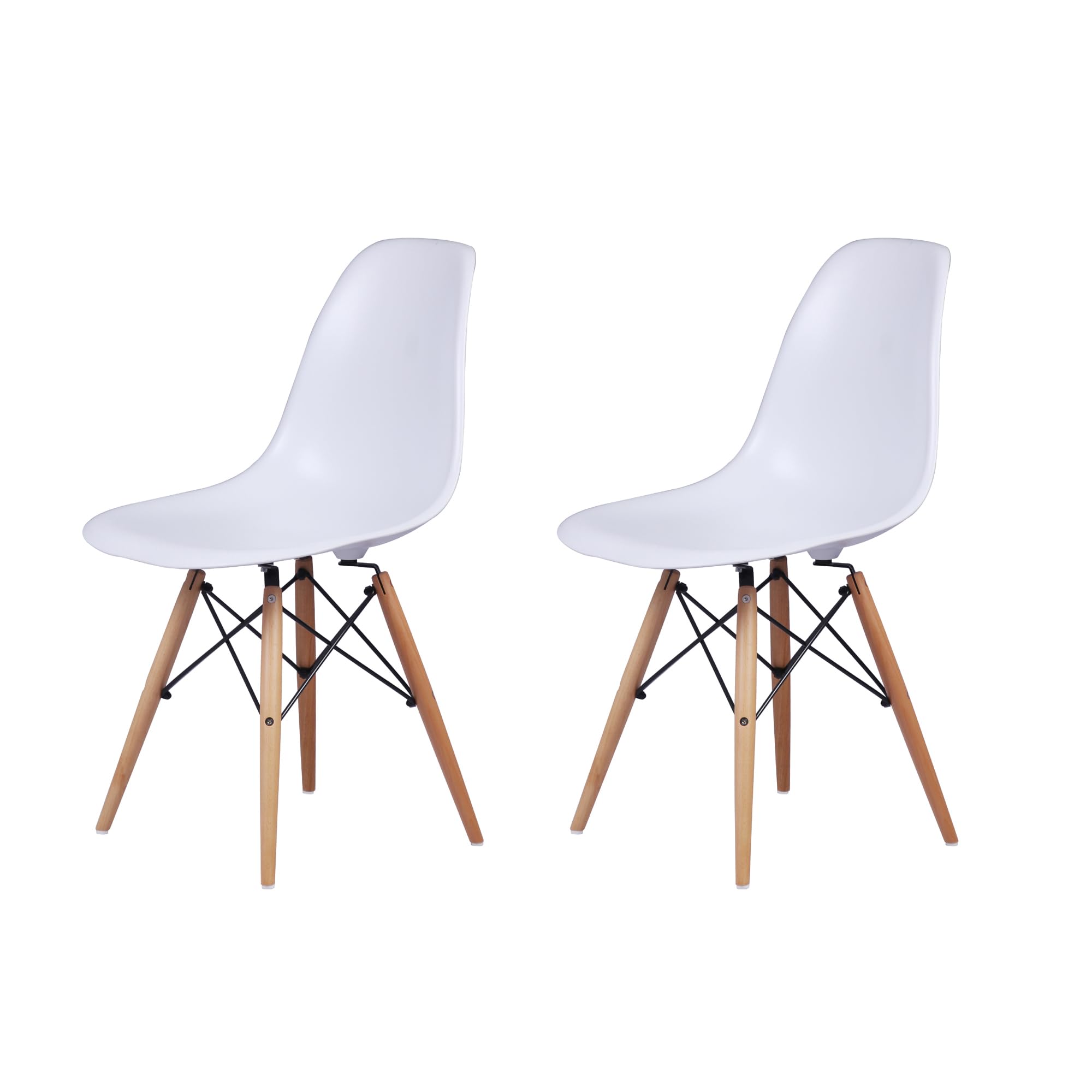 GIA Mid-Century Modern Plastic Armless Dining Chairs with Wooden Beech Legs - Set of 2 in White | Perfect for Kitchen, Dining Room & Small Space Decor
