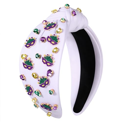 Mardi Gras Mask Crown Beads White