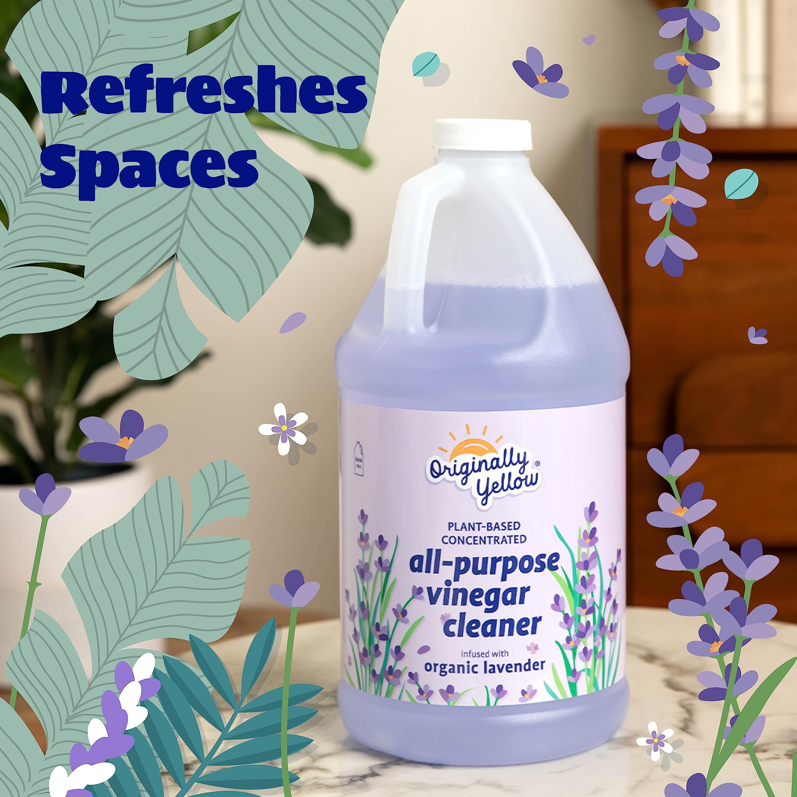 Organic Lavender Infused All-Purpose Cleaning Vinegar - Plant-Based Floor & Home Cleaning Solution with Distilled Vinegar | 64 Fl Oz (2-Pack) | Perfect for Kitchen, Bathroom & Hard Surface Cleaning