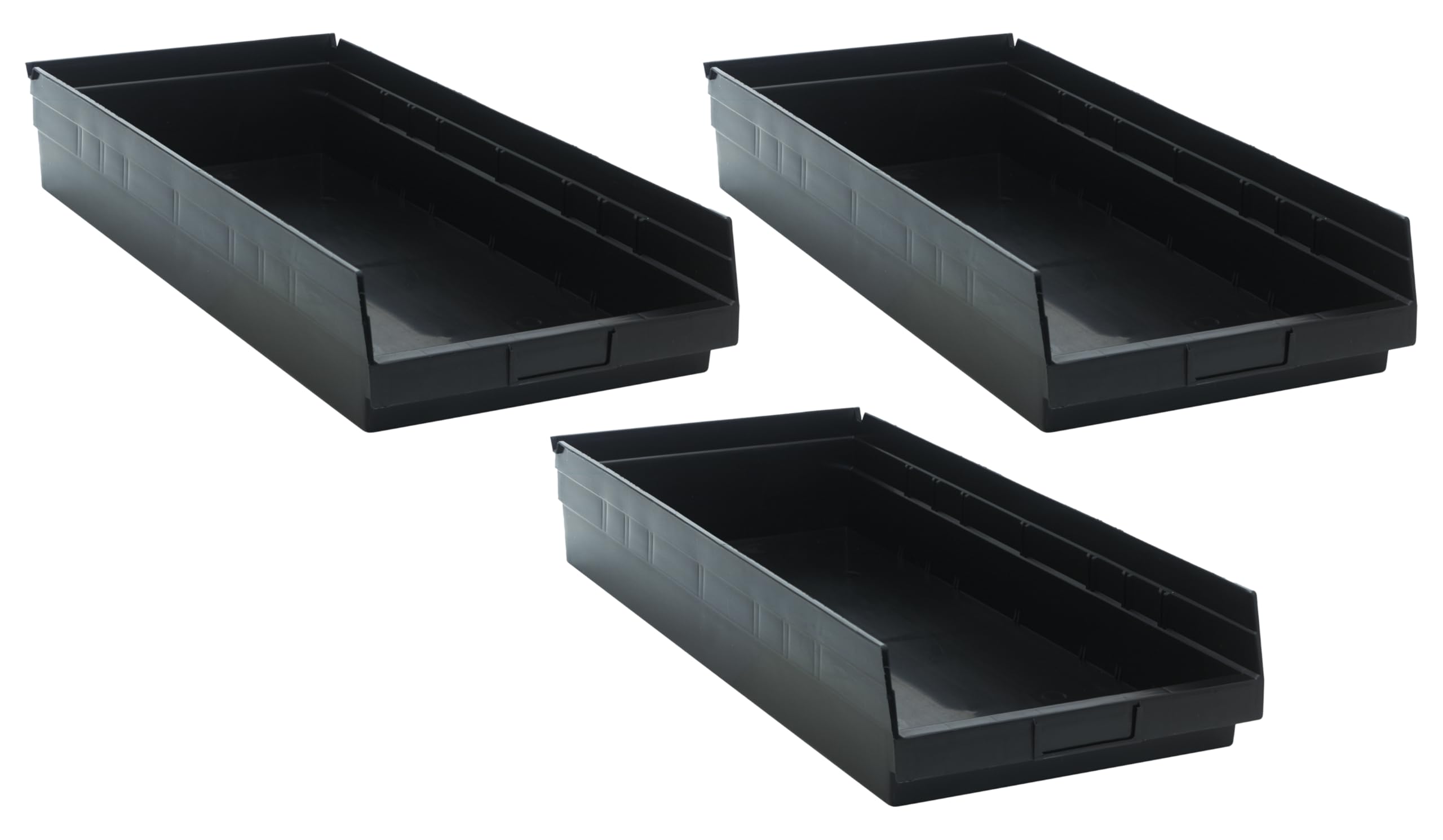 QUANTUM STORAGE SYSTEMS K-QSB116BK-3 3-Pack Black Plastic Shelf Bin Storage Containers, 23-5/8