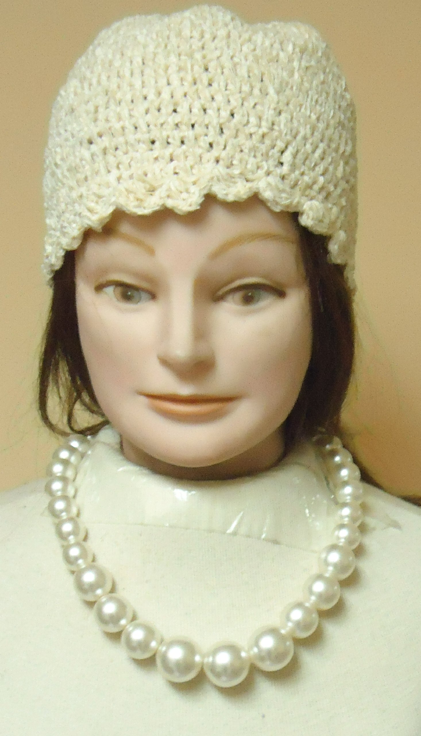 Ivory Pearl Necklace with Handmade Crocheted Chenille Skull Cap - Elegant Jewelry Gift for Women, Perfect for Weddings, Parties & Special Occasions
