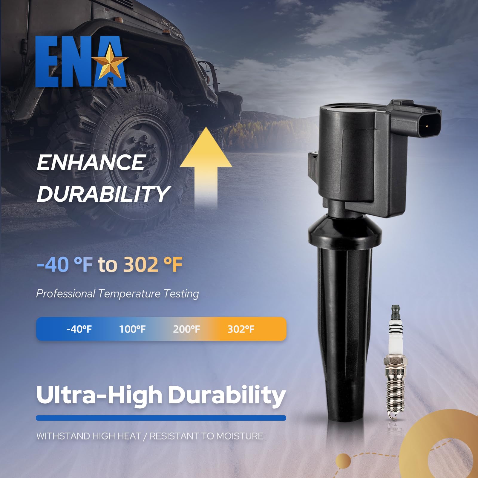 ENA Set of 4 Iridium Spark Plugs & 4 Ignition Coil Packs - Compatible with Ford Lincoln Mercury Escape CMax Fusion Transit Connect MKZ Mariner Milan 2.0L 2.5L (2010-2021) - Replacement for FD505 SP530 - Improve Engine Performance & Fuel Efficiency