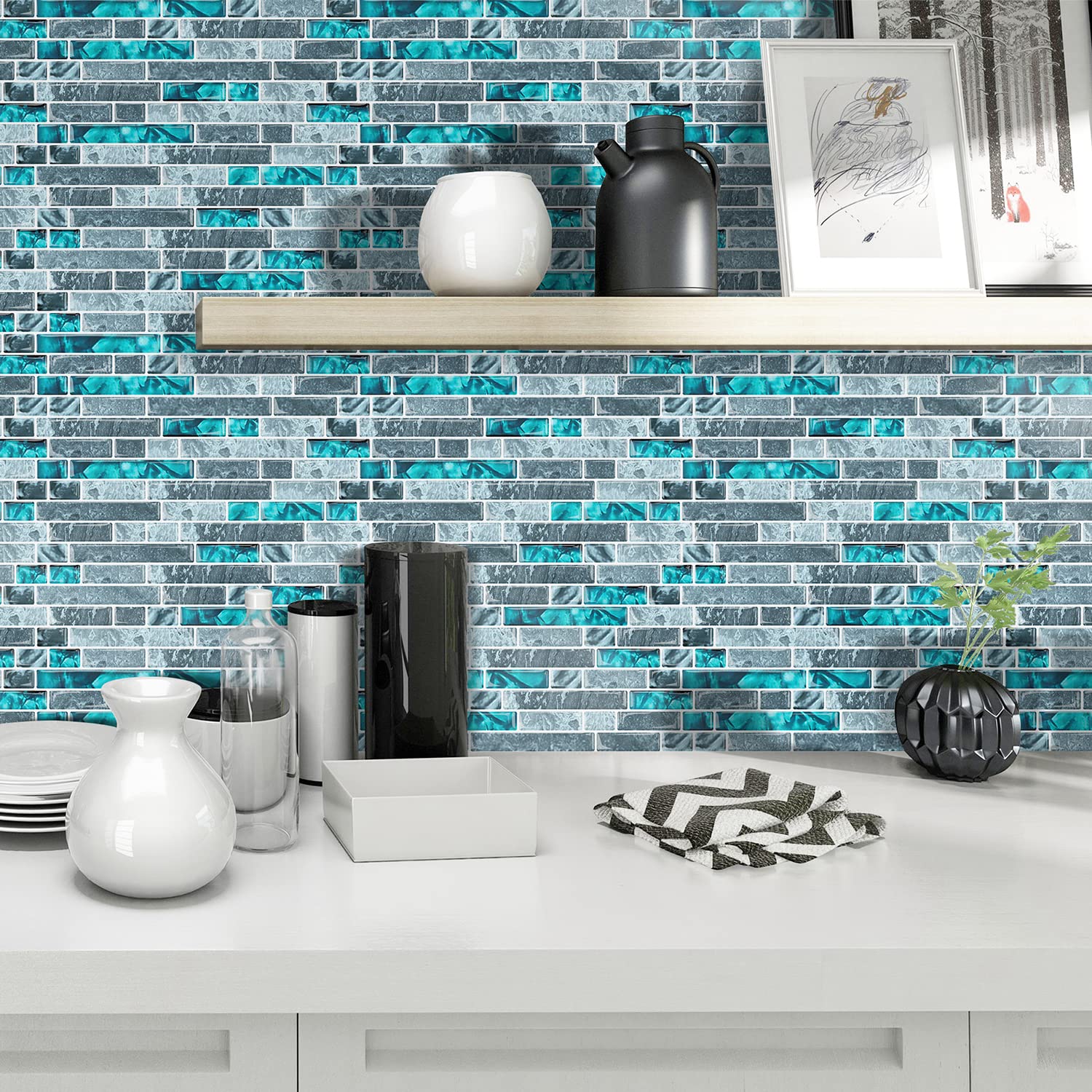 STICKGOO Thick Peel and Stick Tile Backsplash - 12”×12” Self Adhesive Wall Tiles for Kitchen & Bathroom - Easy DIY Removable Backsplash (10 Sheets) - Perfect for Home Renovation, Apartment Upgrades, and Rental Properties