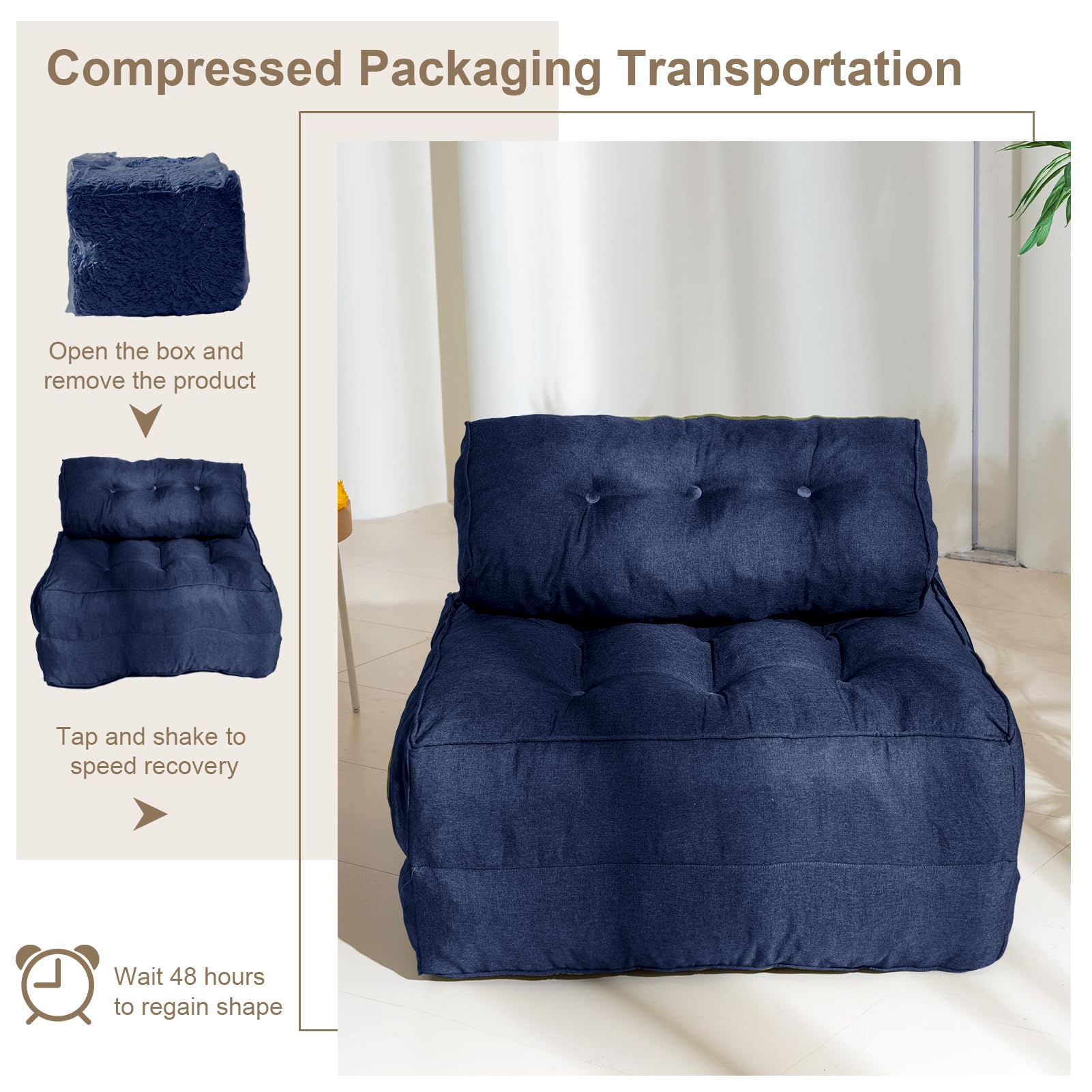 MAXYOYO Folding Couch Sofa Bed - Convertible Sleeper Chair with Back Support & Pillow, Navy Blue - Perfect for Small Spaces, Guest Rooms & Apartments
