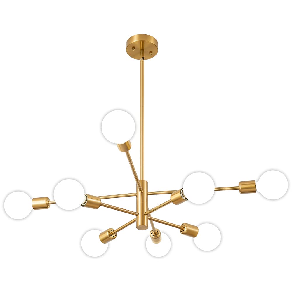 Modern Gold Sputnik Chandelier - Mid Century Ceiling Light Fixture with 8 E26 Bulbs for Living Room, Kitchen Island, Bedroom, Dining Room & Farmhouse | Elegant Lighting for Home Decor & Interior Design