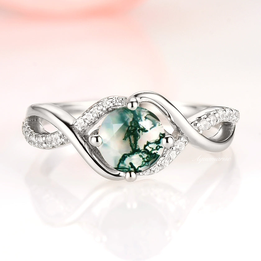 Entwined Green Moss Agate Ring - Sterling Silver 925, Handmade Boho Jewelry for Women, Nature-Inspired Wedding Band, Unique Gift for Her, Perfect for Everyday Wear & Special Occasions
