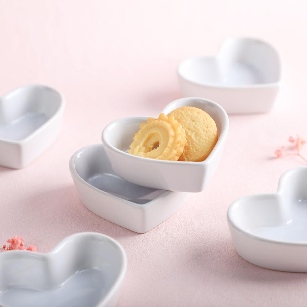 FUYU Colorful Heart Shaped Ceramic Ramekin Bowls - 4oz Mini Souffle Dishes, Pudding Cups & Snack Bowls for Desserts, Dips, Candles & Party Serving - Oven & Microwave Safe Kitchenware
