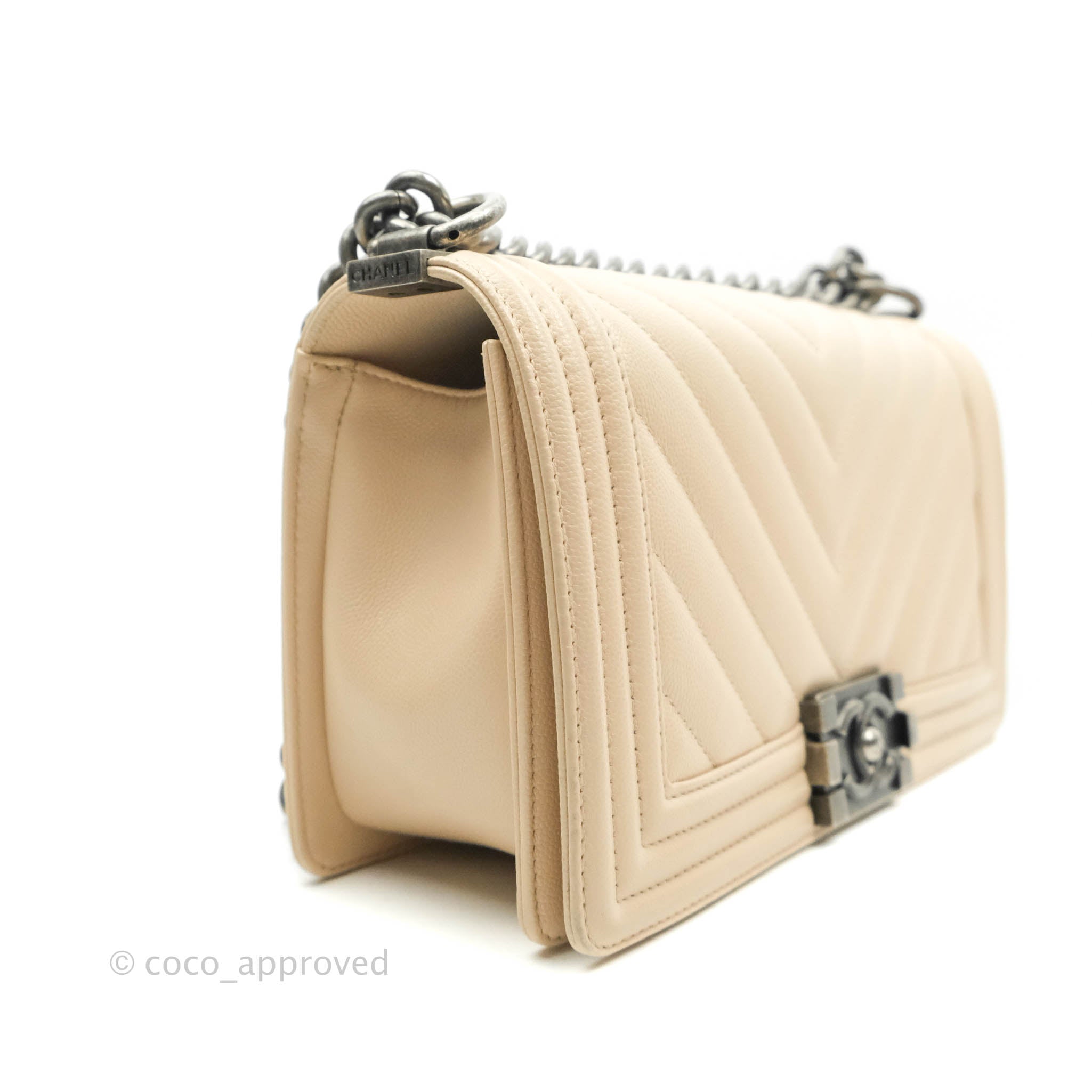 Chanel Chevron Medium Boy Bag in Light Pink Beige Caviar Leather with Ruthenium Hardware - Luxury Crossbody Bag for Women, Perfect for Date Night & Special Occasions