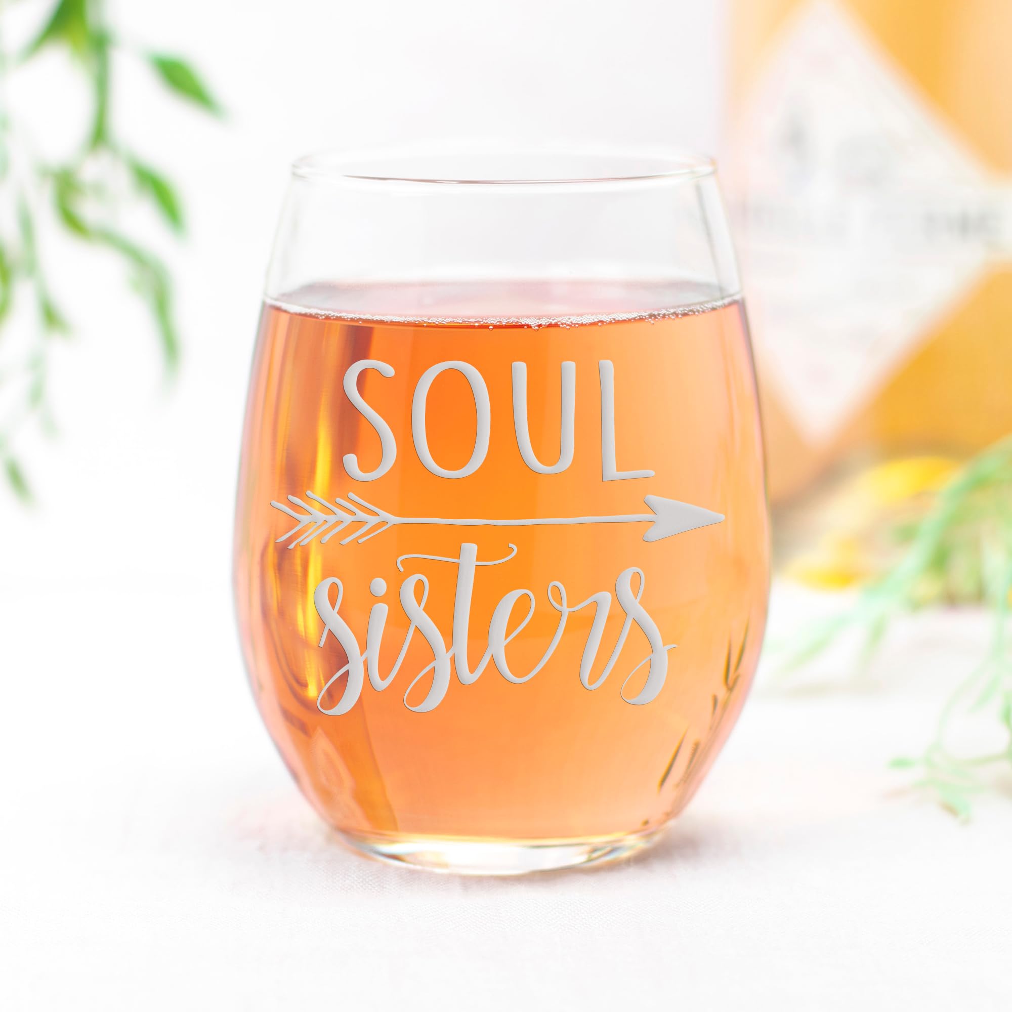 Soul Sisters With Arrows Stemless Wine Glass - Perfect Gift for Sisters, Best Friends & Girlfriends | Arrow-Themed Wine Tumbler for Birthdays, Bridal Showers & Girls' Night Out