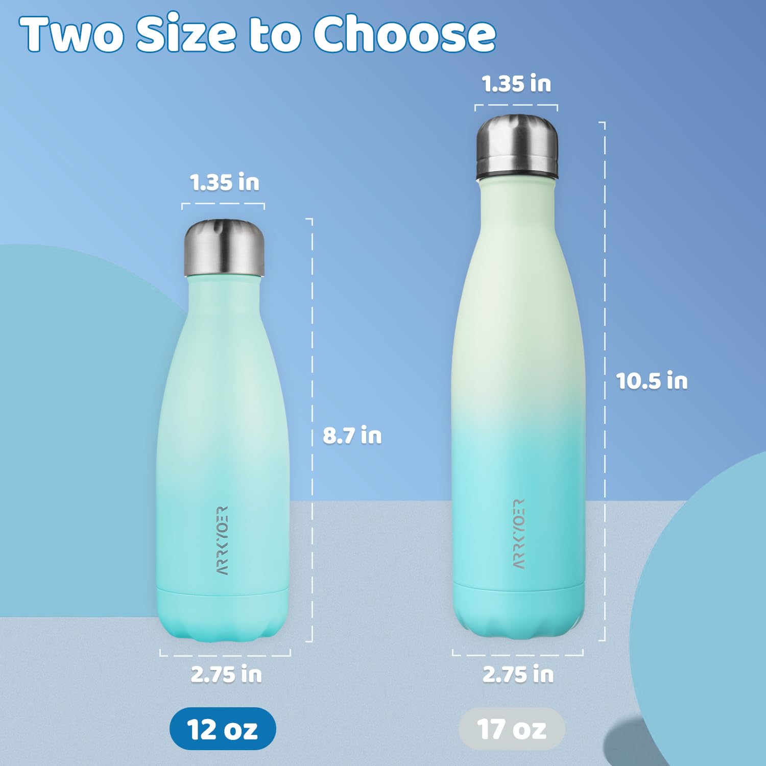 12oz Stainless Steel Insulated Water Bottle - BPA-Free, Leak Proof & Dishwasher Safe Reusable Thermos for Kids, Boys & Girls - Perfect for School, Sports & Outdoor Activities | Mint Green