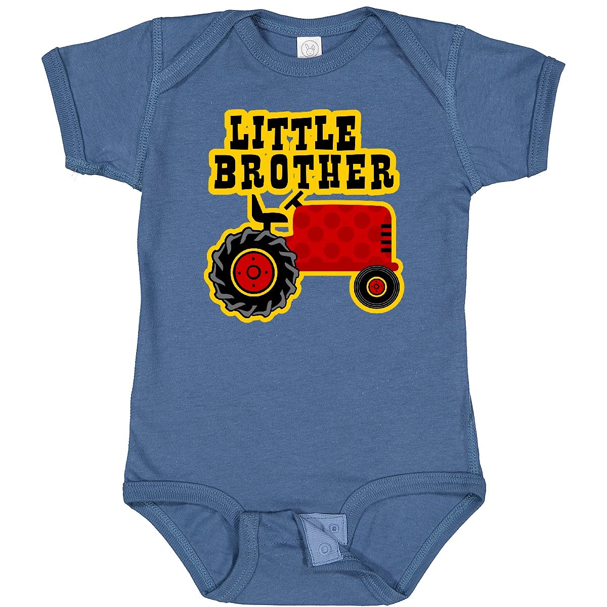 Inktastic Red Tractor Little Brother Baby Bodysuit - Soft Cotton Infant Onesie for Newborn Boys - Perfect for Farm Theme, Sibling Matching & Photo Shoots