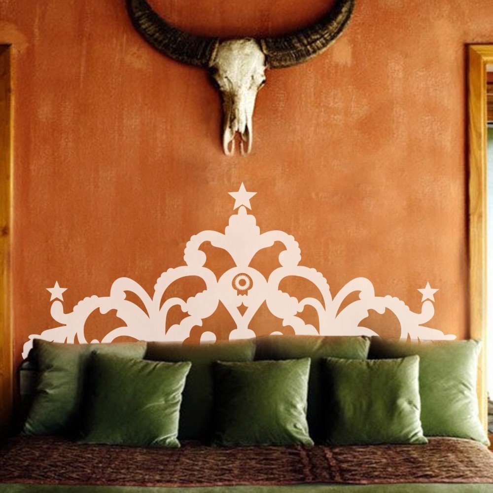Classic Vinyl Headboard Wall Decal - Elegant Carving Design Bedroom Wall Art Decor in Black | Perfect for Master Bedroom, Guest Room & Nursery Decor
