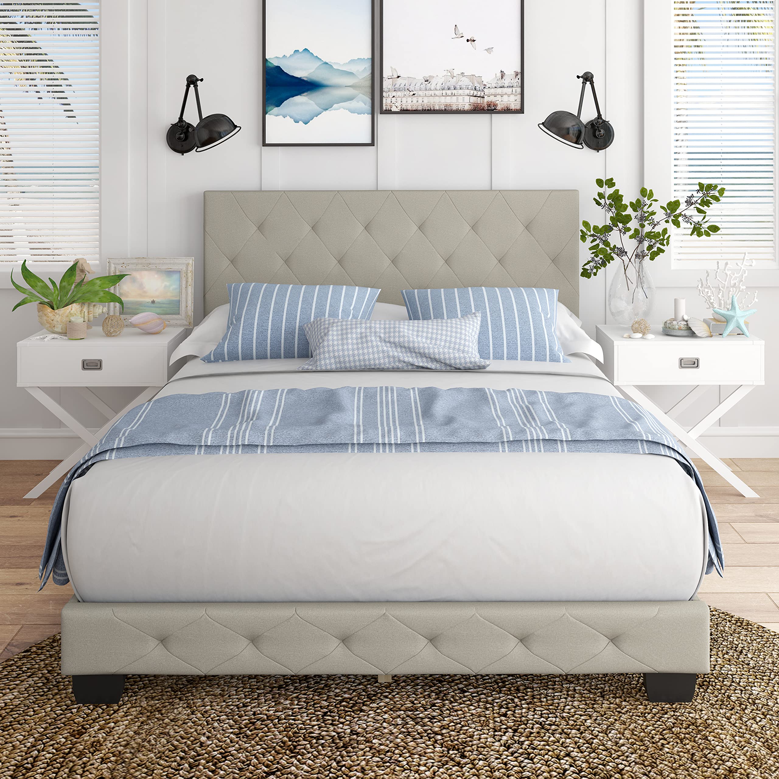 Boyd Sleep Chloe Queen Size Platform Bed Frame - Off White Linen Upholstered, Adjustable Headboard, No Box Spring Needed | Easy Assembly, Quiet & Sturdy Mattress Support | Perfect for Master Bedrooms, Guest Rooms & Modern Apartments