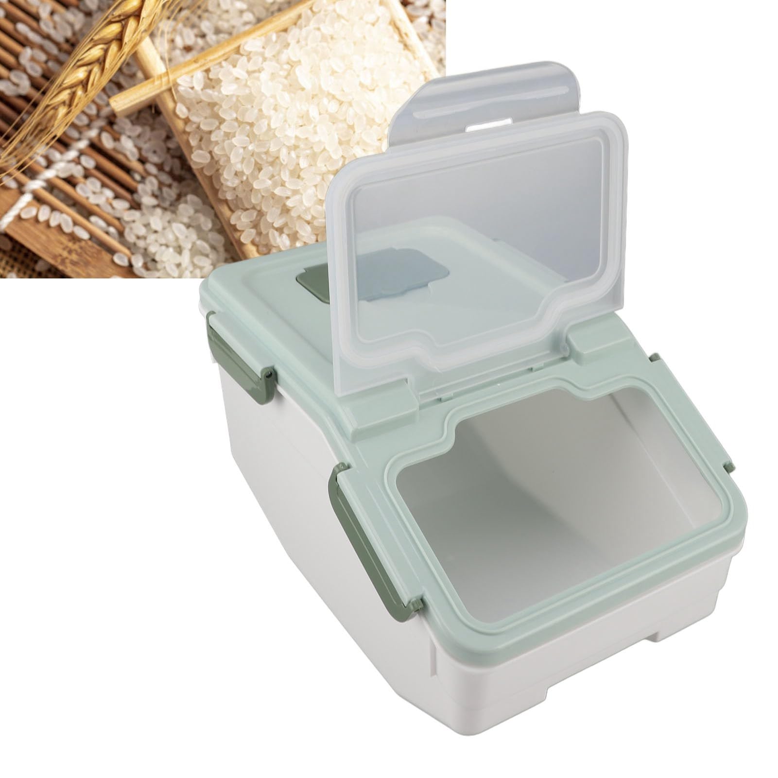 Airtight Rice Storage Container with Measuring Cup & Wheels - Large Kitchen Food Storage Bin for Rice, Grains, Pet Food, Flour - Perfect for Pantry Organization & Bulk Food Storage