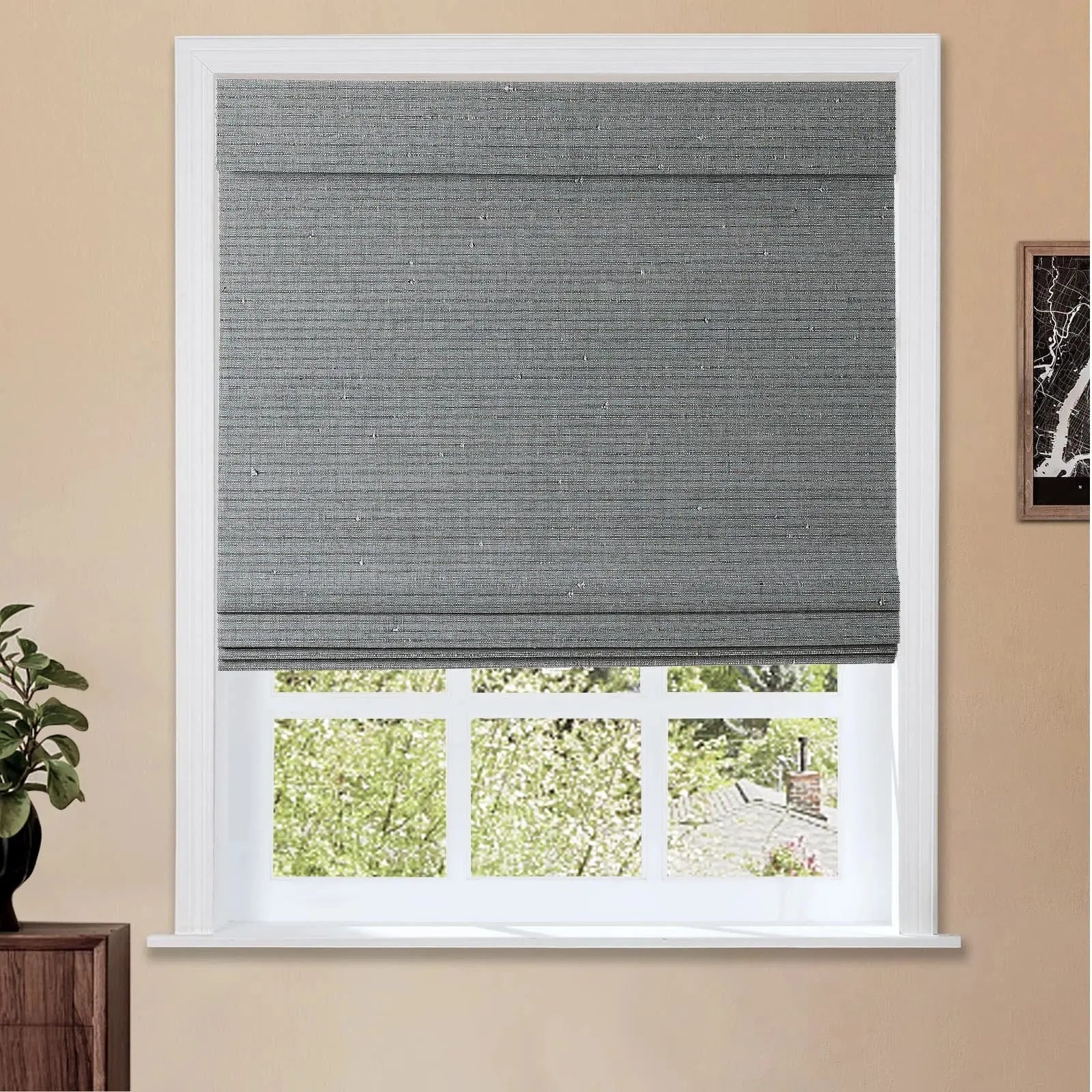 Natural Bamboo Woven Paper Window Shade - Blue | Eco-Friendly Room Darkening Blind for Bedroom, Living Room & Office