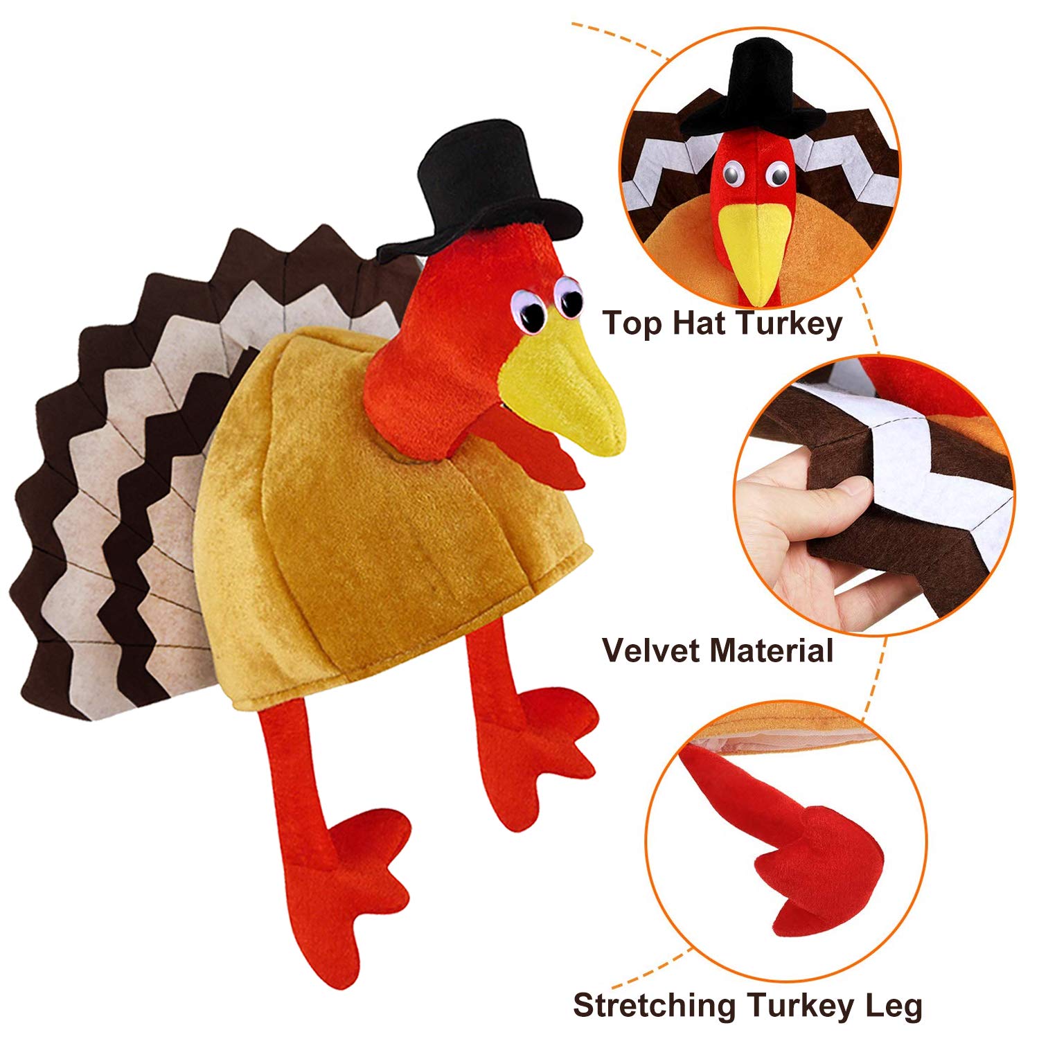 2 Pack Thanksgiving Turkey Hats - Fun Novelty Costume Hats for Thanksgiving Parties, Dress Up Accessories & Holiday Celebrations - Perfect for Family Gatherings, Turkey Trots & Festive Photo Booths