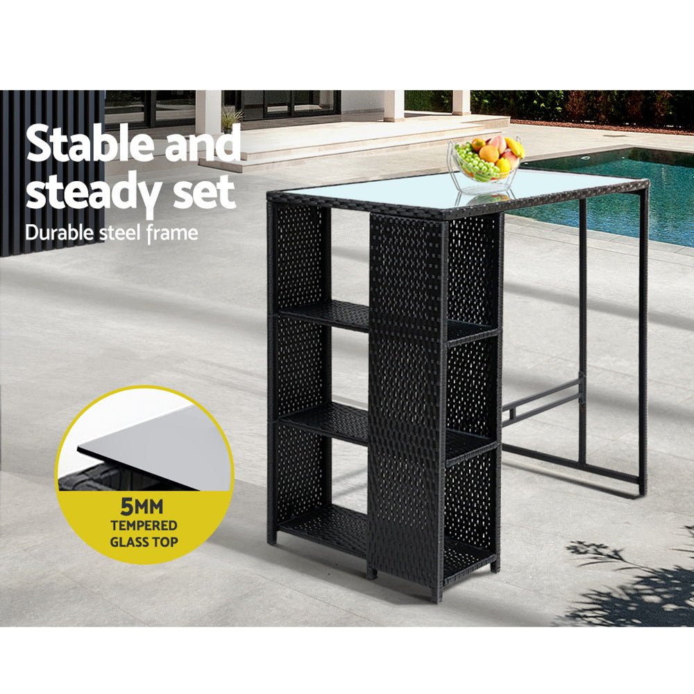 3-Piece Outdoor Bar Set - Patio Dining Chairs with Wicker Table & Stools for Backyard, Garden, Poolside or Deck Relaxation