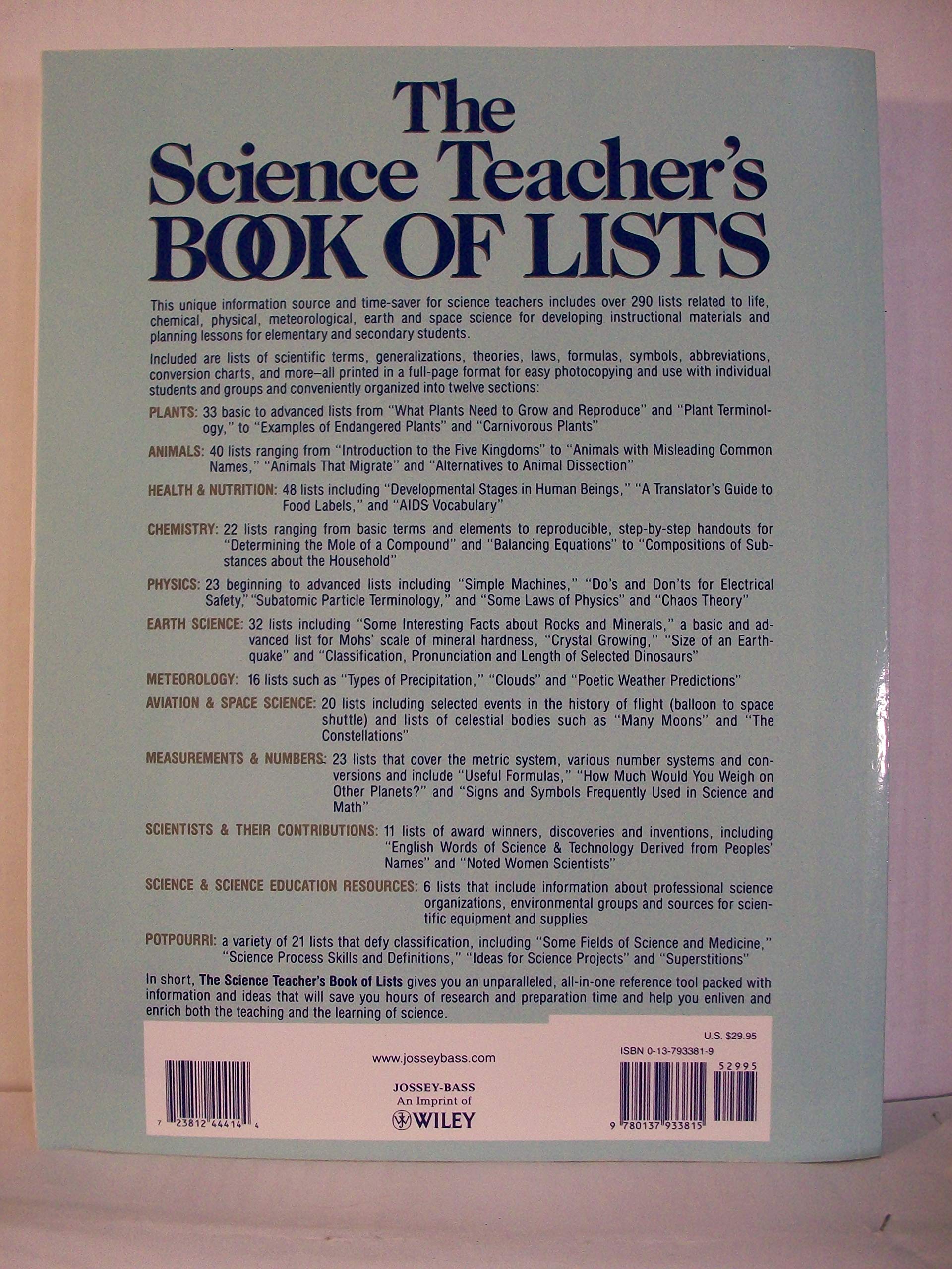 Science Teacher's Book of Lists - Classroom Resource Guide