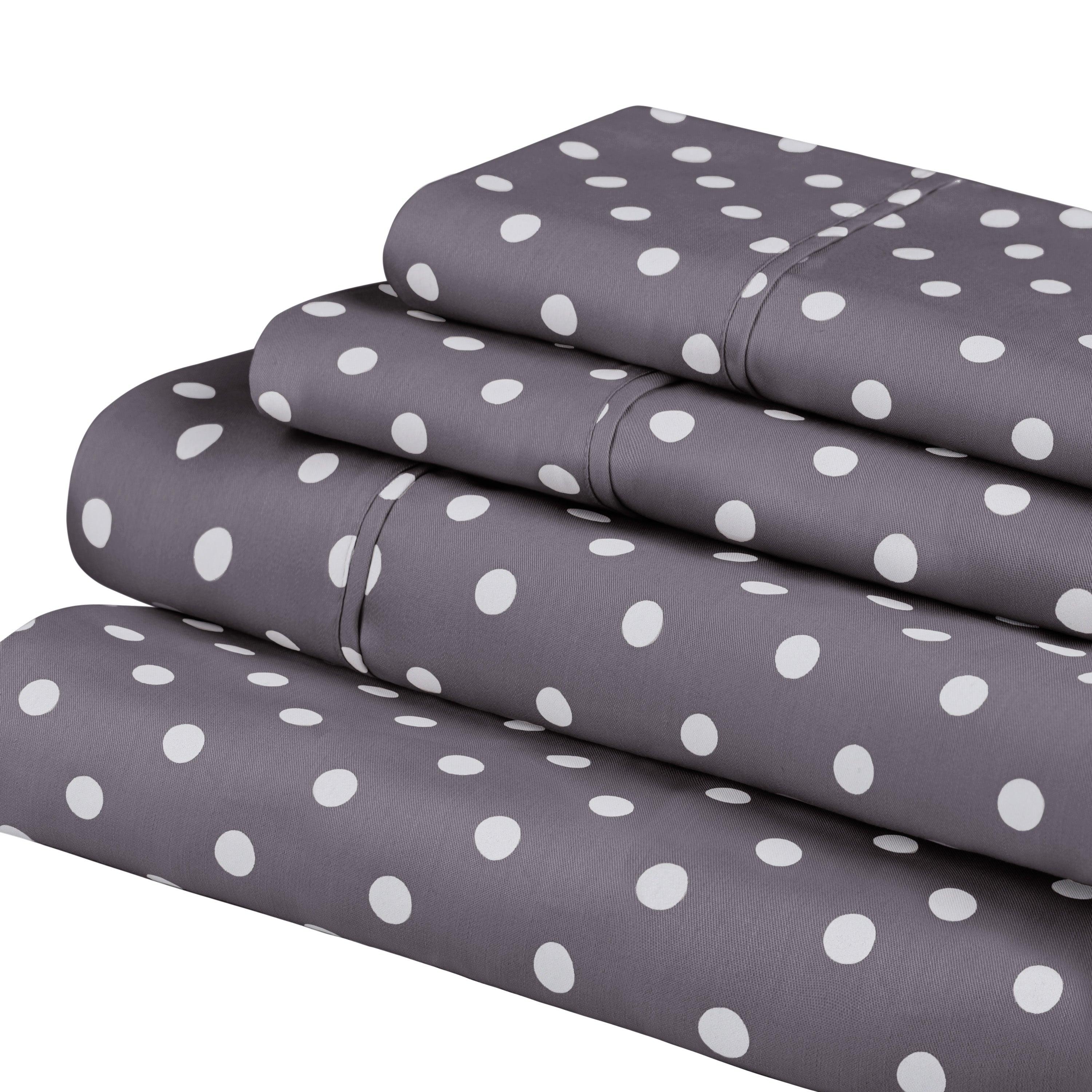 Polka Dot 600 Thread Count Cotton Blend Deep Pocket Sheet Set - Queen Size Bed Sheets for Comfortable Sleep - Perfect for Master Bedroom, Guest Room & Dorm