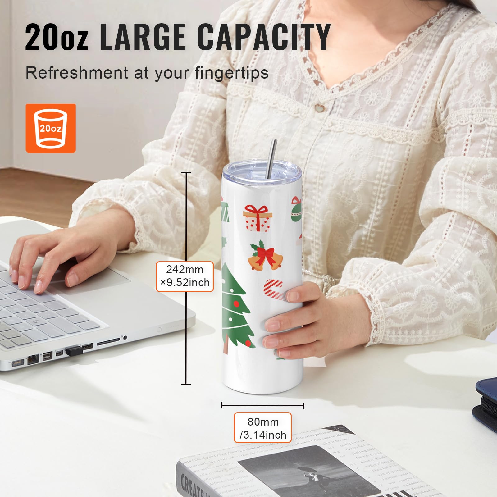 VEVOR 20OZ Tumbler Heat Press Machine & Sublimation Kit - 8pcs Stainless Steel Blank Tumblers, Mug Press for 11-30oz Cups - Includes Heat Transfer Paper, Gloves & Tape - Perfect for DIY Custom Tumblers, Personalized Gifts & Small Business Printing