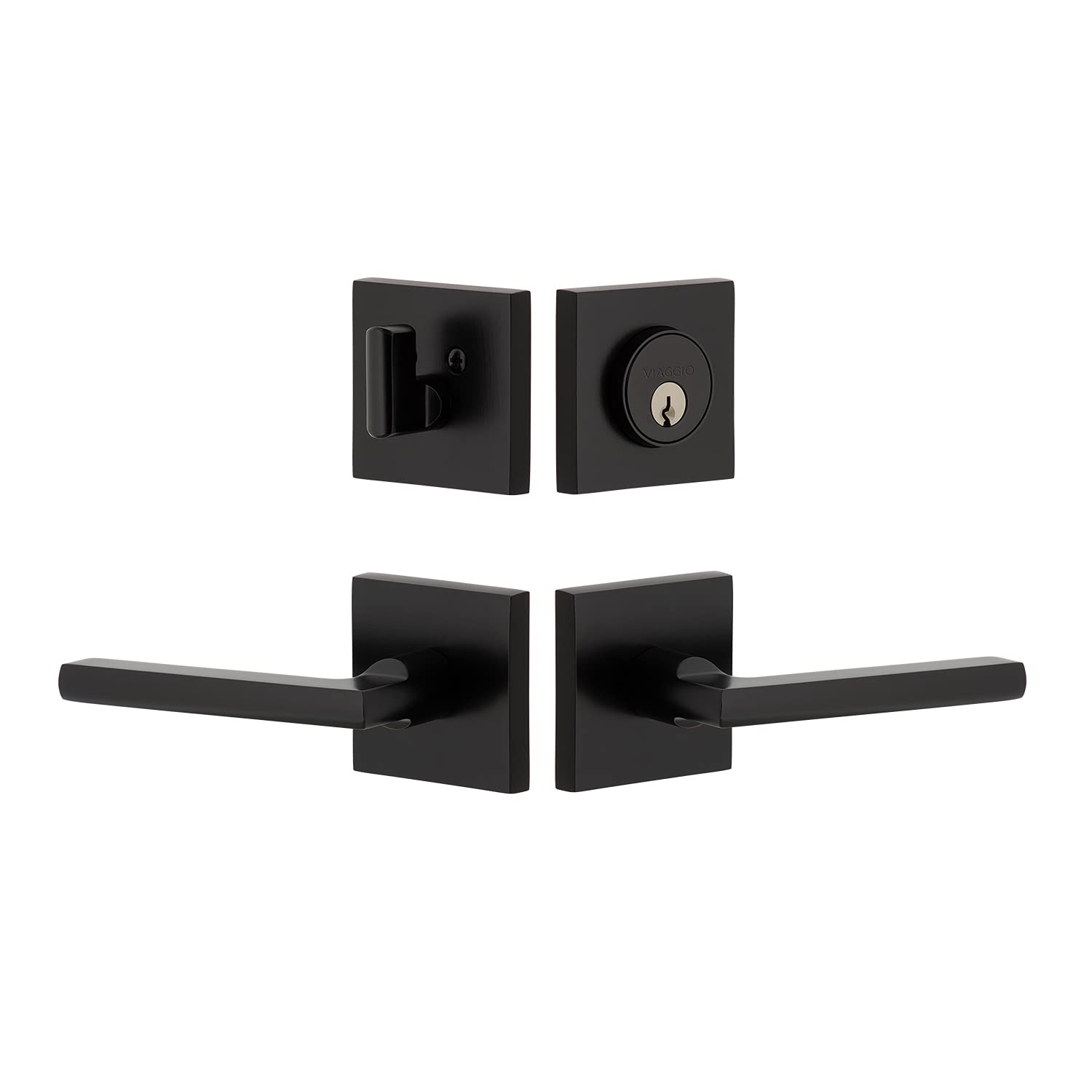 Viaggio 629994 Satin Black Quadrato Rosette Milano Lever & Matching Deadbolt - 2-3/8