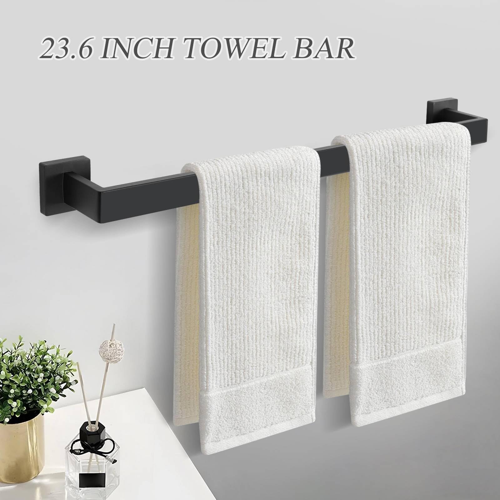 5-Piece Black Stainless Steel Bathroom Towel Bar Set - Wall Mounted Toilet Paper Holder with Shelf & Towel Rack - Modern Bathroom Hardware Accessories for Home, Hotel & Spa Decor