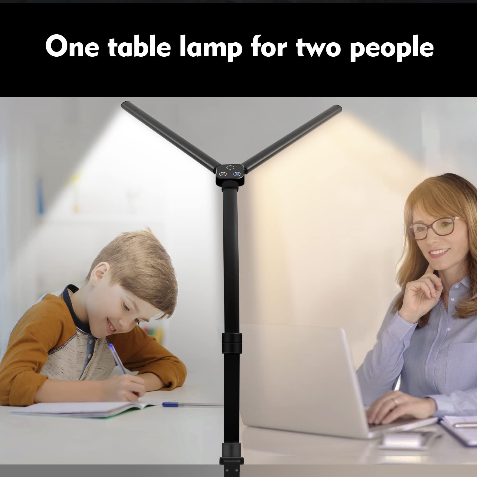 Double Head LED Desk Lamp - 24W Brightest Architect & Workbench Lighting with 5 Color Modes & Dimmable Eye Protection - Modern Home Office Lamp for Reading, Studying & Computer Work