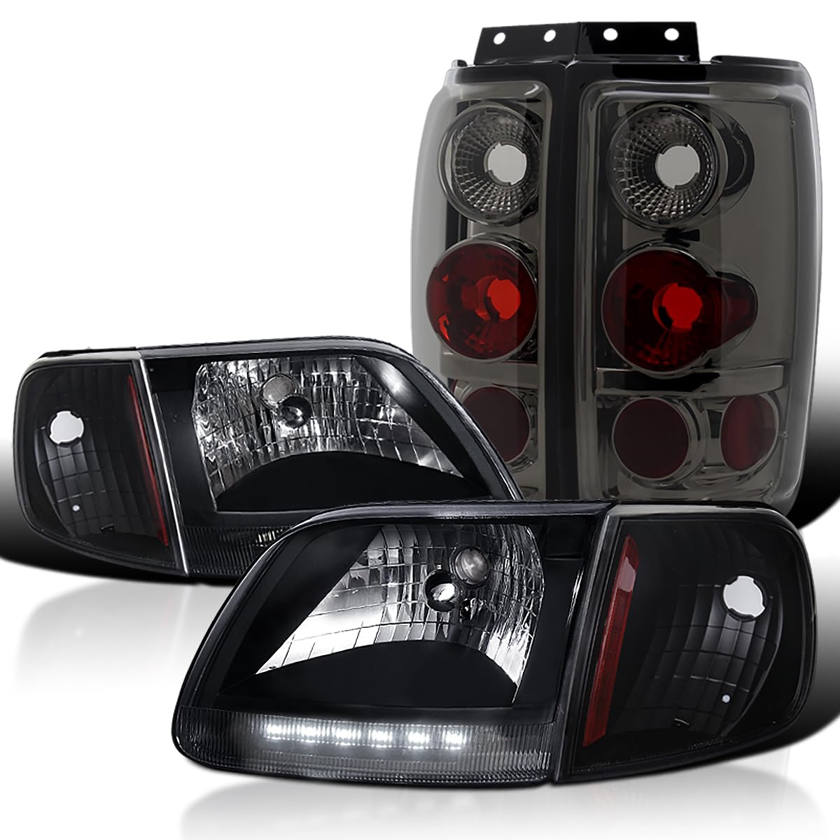 Spec-D Tuning Euro Black LED Headlights & Smoked Lens Tail Lights for Ford Expedition - Upgrade Your Ride with Stylish Lighting for Night Driving & Enhanced Visibility