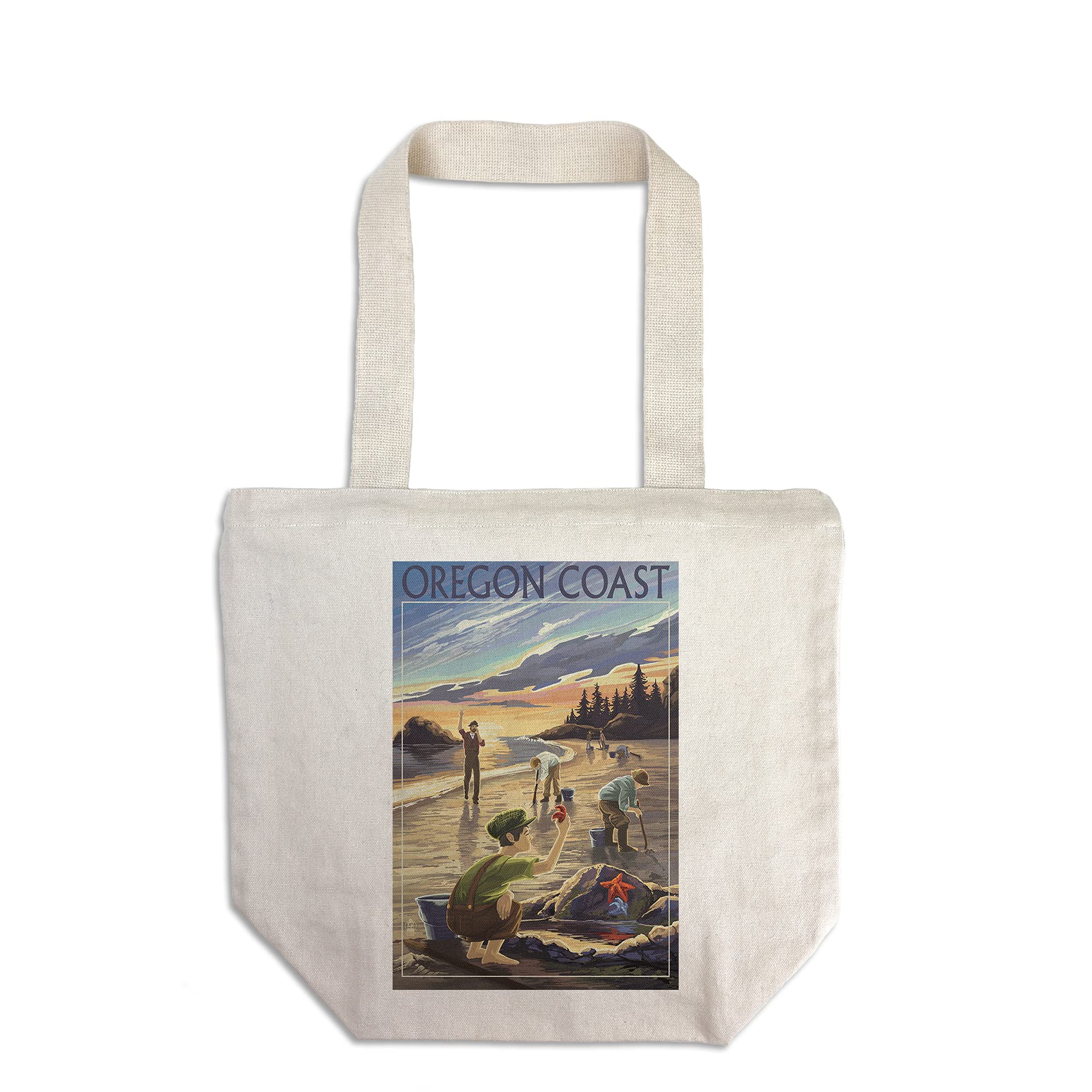 Lantern Press Oregon Coast Clam Diggers 100% Cotton Canvas Reusable Tote Bag - Eco-Friendly Shopping & Beach Essentials