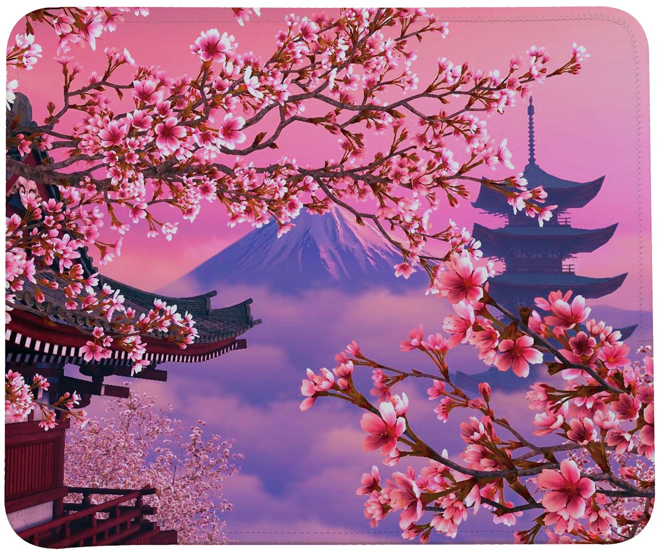 Blooming Cherry Blossoms Mouse Pad with Mount Fuji Design - Non-Slip Gaming & Office Desk Mat for Computers, Laptops - Perfect for Home, Office, and Anime Lovers