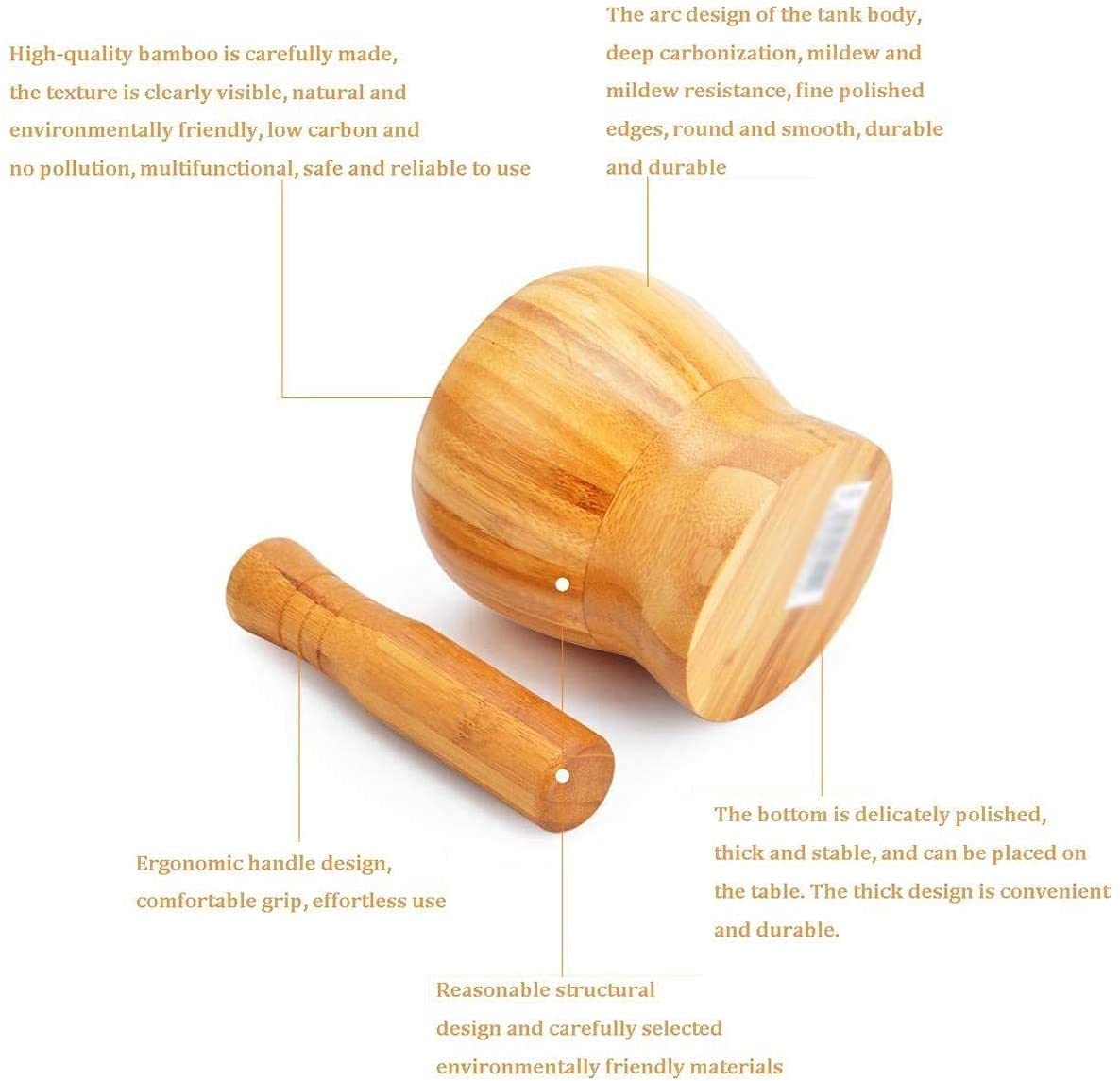 Natural Bamboo Mortar and Pestle Set - 100% Organic Spice Grinder for Crushing Herbs, Garlic, Pepper, Nuts & Making Guacamole - Eco-Friendly Kitchen Tool for Cooking, Baking & Meal Prep