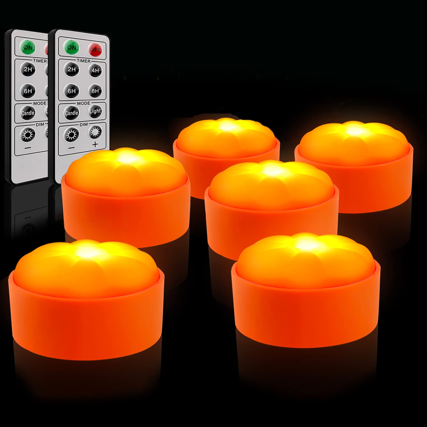 6Pack Battery Operated Dimmable LED Pumpkin Lights with Timer & Remote - Flameless Flickering Candles for Halloween and Christmas Decor | Perfect for Indoor/Outdoor Party, Home, Yard, and Holiday Decoration
