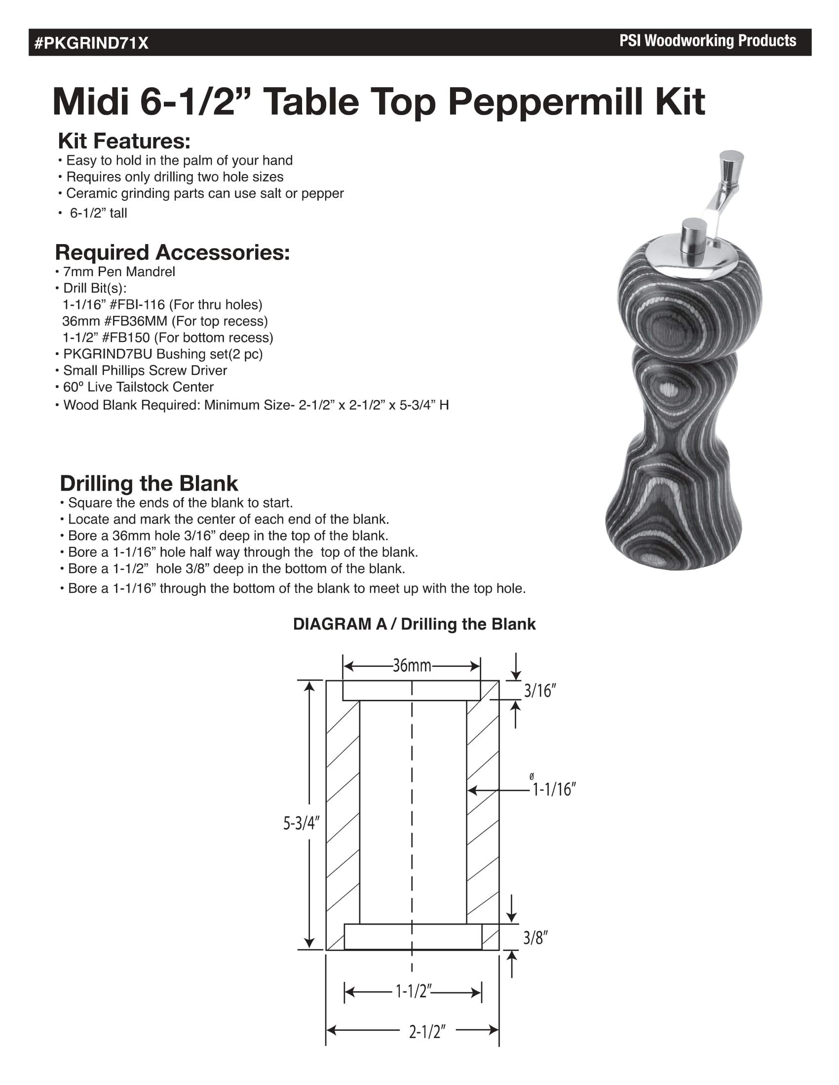 Penn State Industries PKGRIND7SS Mini Salt and Pepper Grinder Mechanism Kit - Large Top Starter Package for Woodturning Projects - Perfect for DIY Kitchen Tools and Homemade Spice Mills
