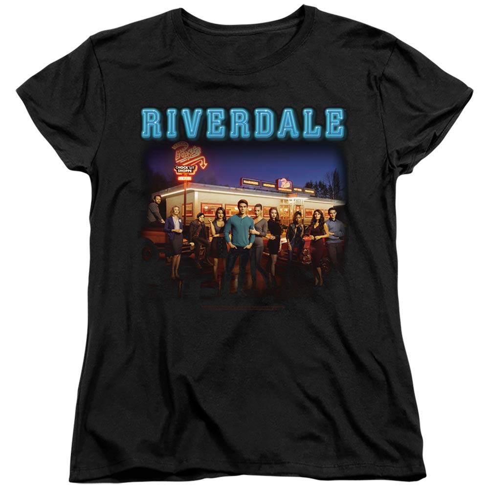 **A&E Designs Riverdale Women's T-Shirt - Pops Chock'Lit Shoppe Black Tee - Casual Wear, Retro Style, Gift for Fans**    *Use Case: Perfect for casual outings, fan gatherings, or as a nostalgic gift for Riverdale TV show enthusiasts.*