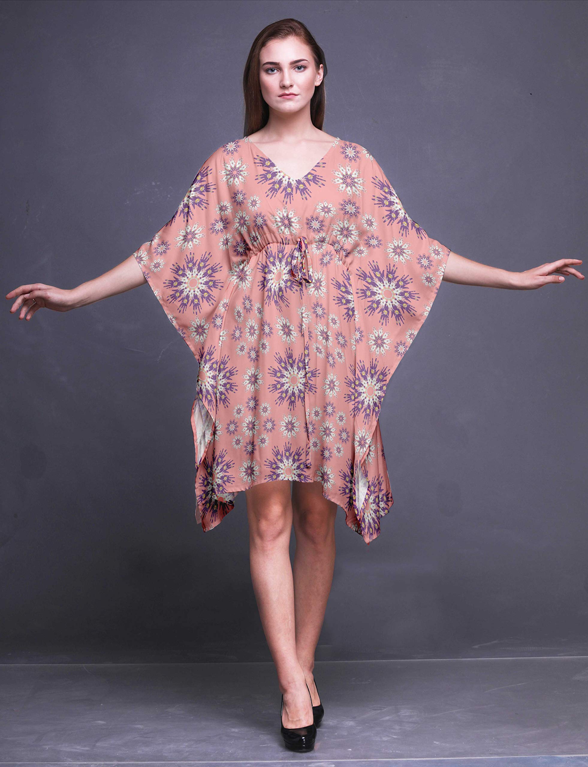 Bimba Women's Short Beach Kaftan - Flowy Bikini Cover Up Midi Dress for Summer Vacation, Pool Party & Beach Outfits