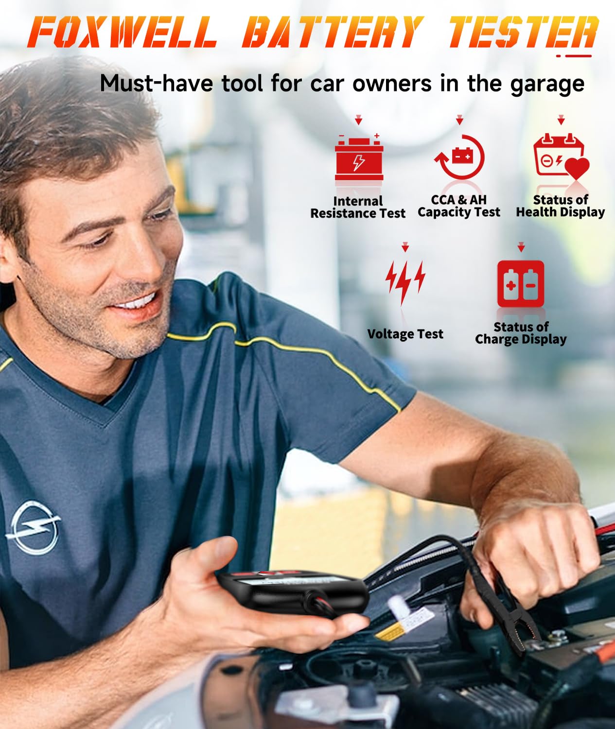 FOXWELL BT705 BT100 Pro 12V 24V Automotive Battery Tester - Accurate Car & Truck Battery Analyzer for Voltage, CCA, SOC, SOH - Perfect for Mechanics, DIY Enthusiasts & Fleet Maintenance