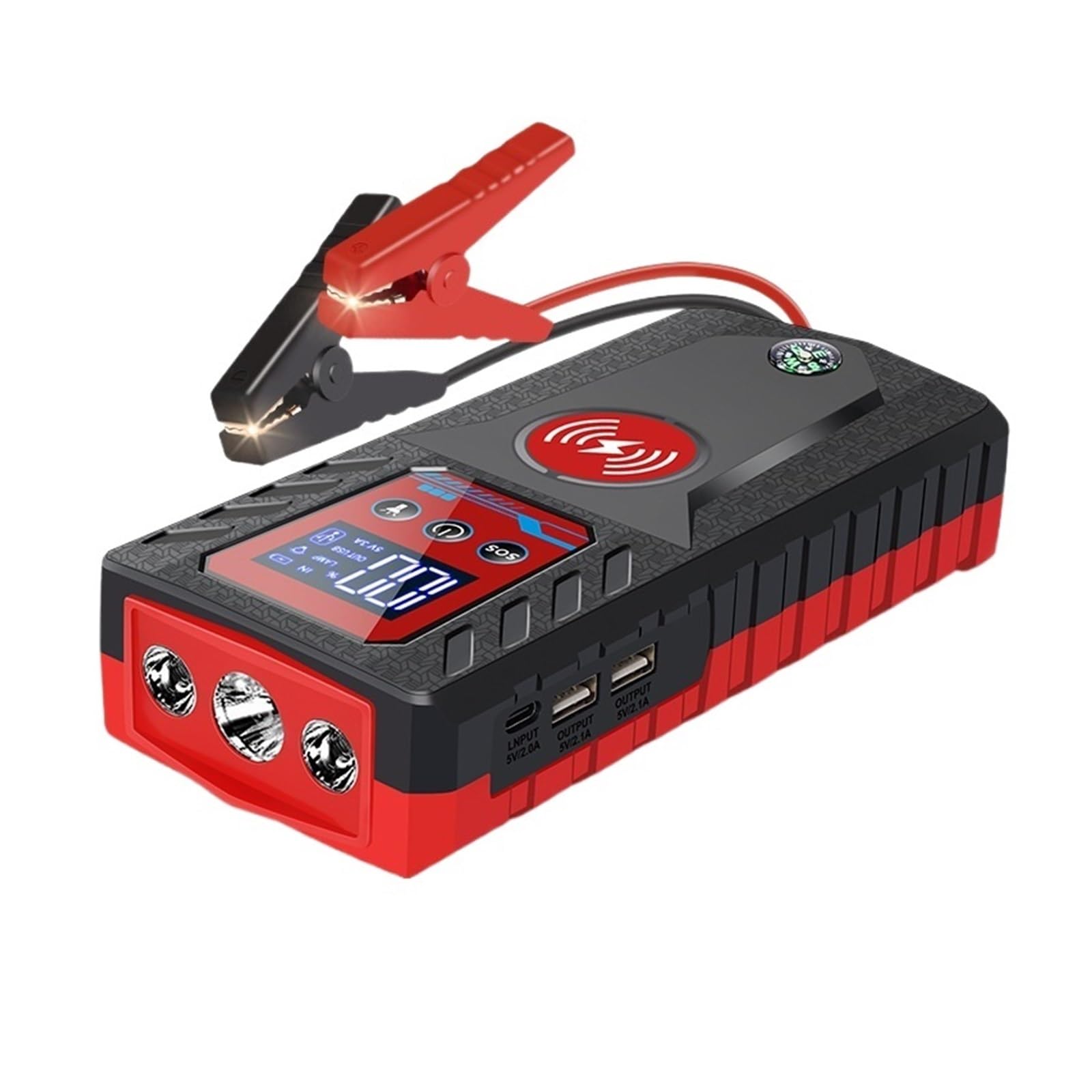 Portable Car Jump Starter with Wireless Power Bank - 99800mAh Emergency Battery Booster, Phone Charger & Compass - Perfect for Roadside Emergencies and Outdoor Adventures